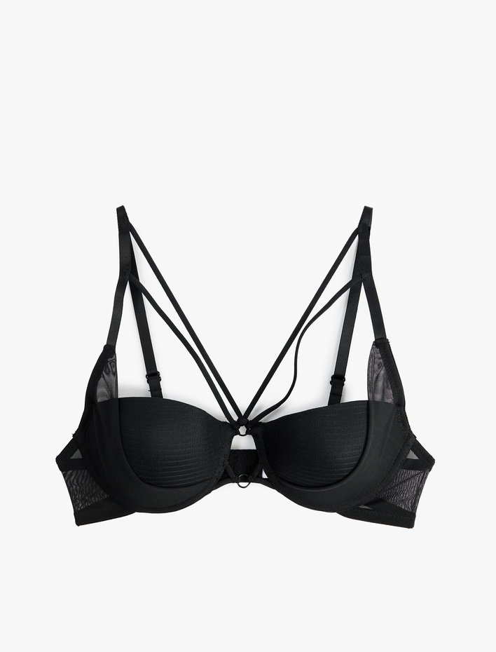  Pencere Detaylı Rahat Kalıp Tüllü Desteksiz Balenli Sütyen