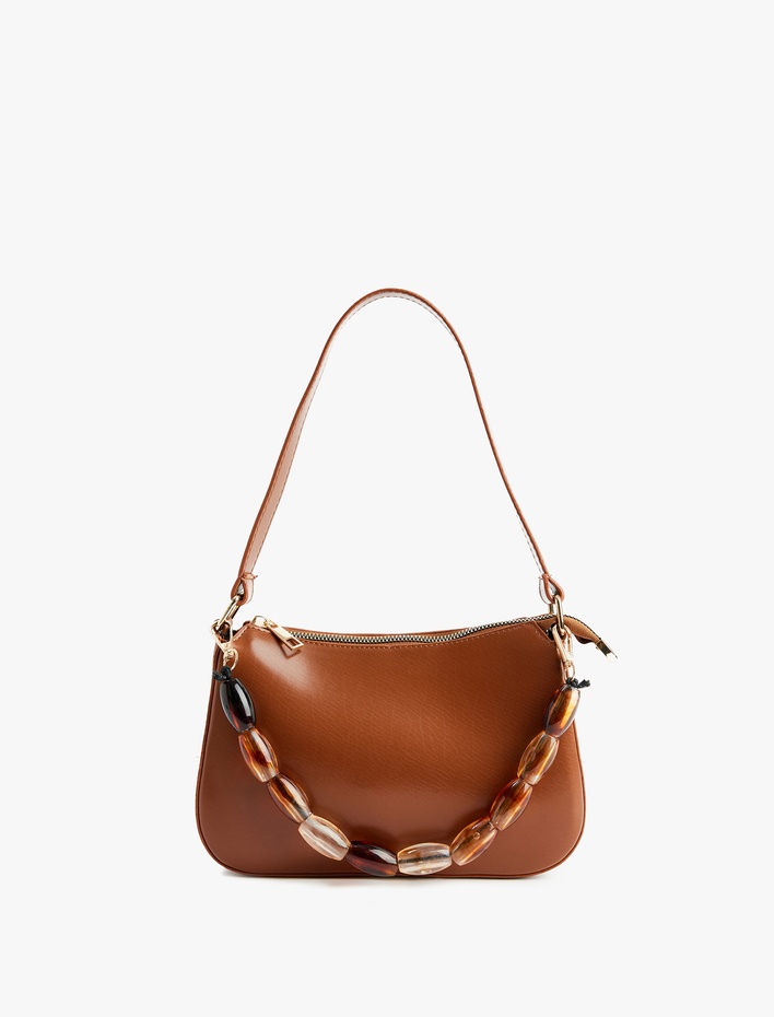 Kadın Aksesuar Detaylı Fermuarlı Askılı Suni Deri Omuz Çantası