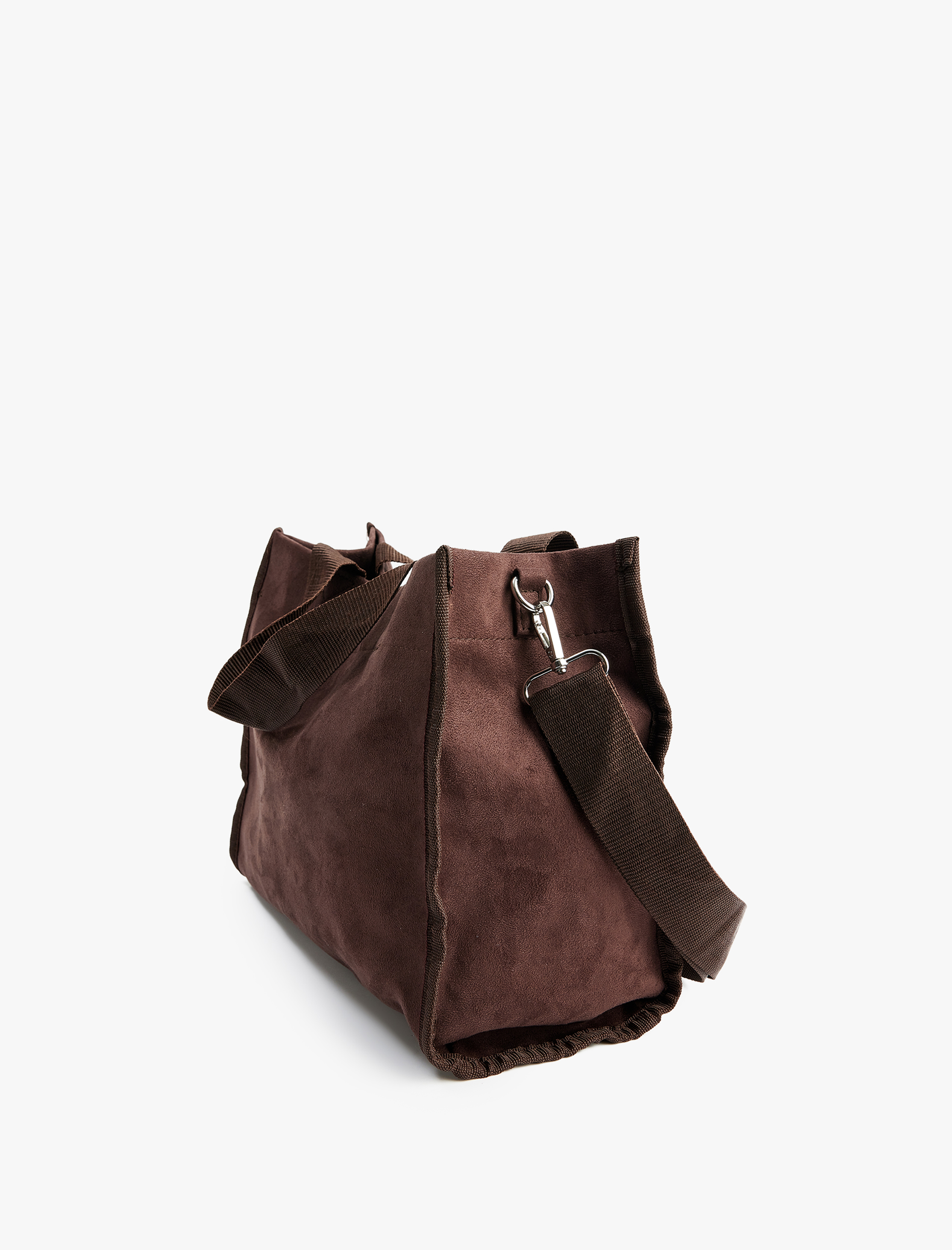  Kadın Etiket Detaylı Saplı Askılı Suni Süet Tote Çanta