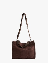 Etiket Detaylı Saplı Askılı Suni Süet Tote Çanta