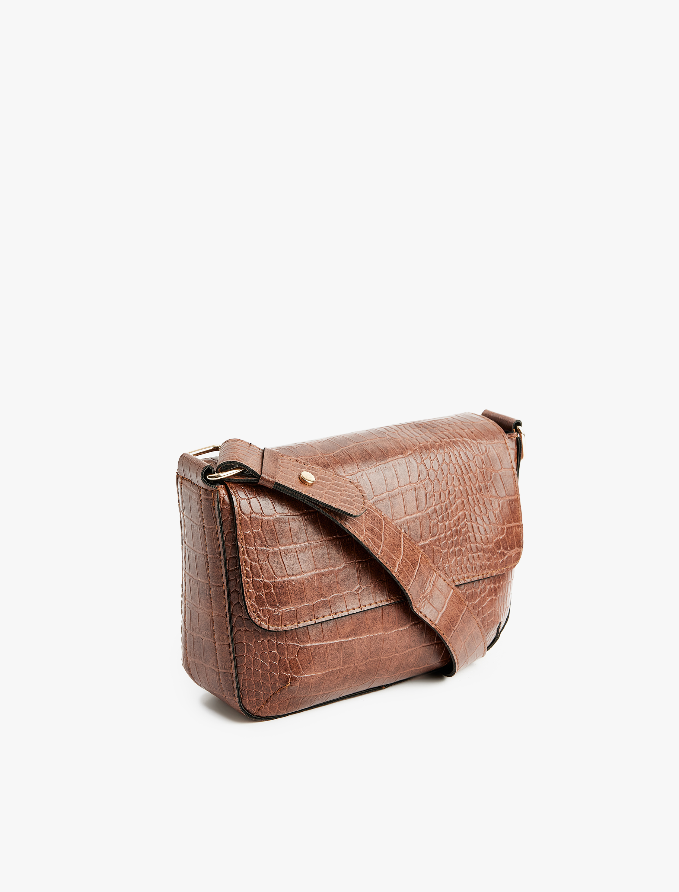  Kadın Kroko Görünümlü Kapaklı Suni Deri Omuz Çantası