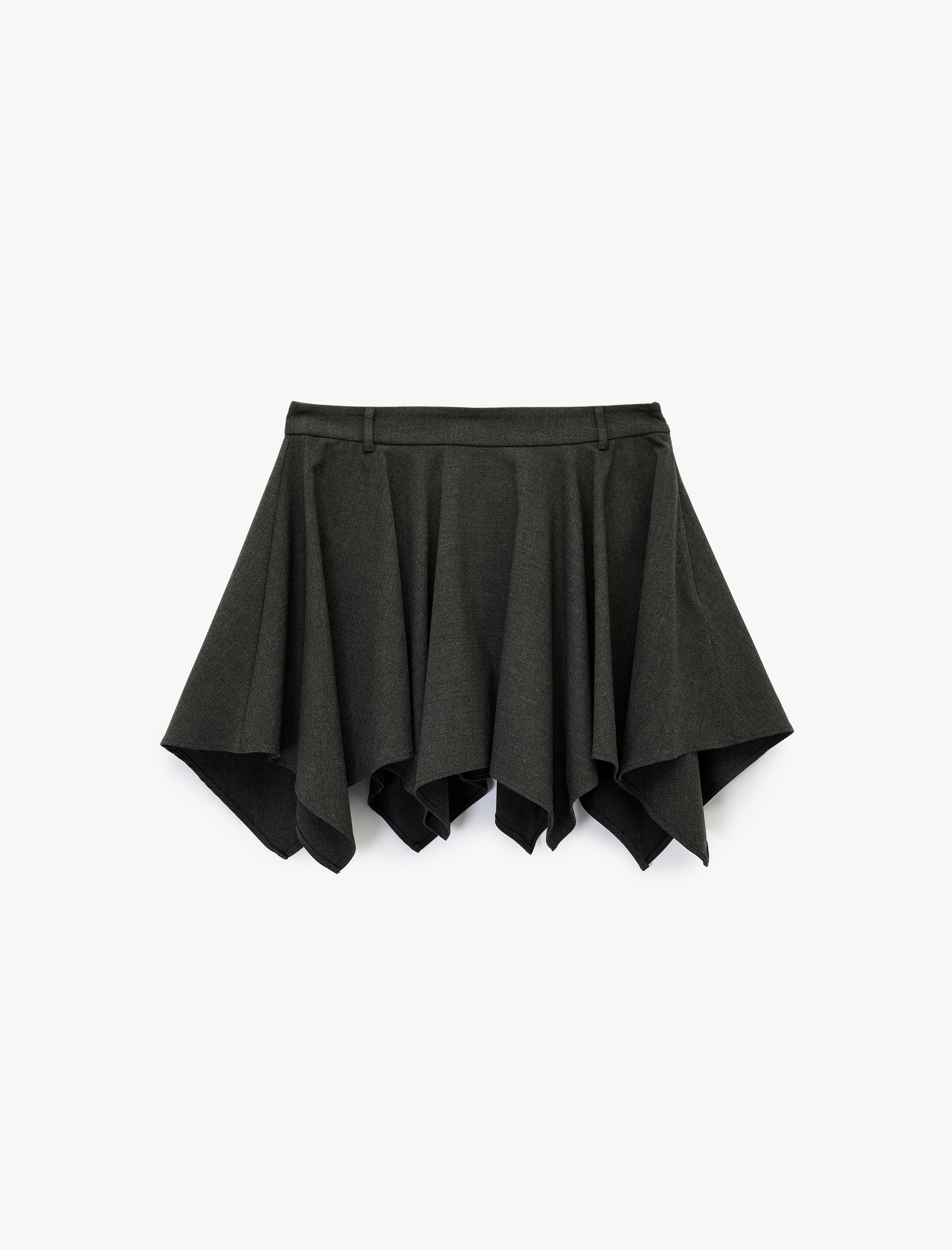   Viskon Karışımlı Volanlı Asimetrik Kesim Mini Etek