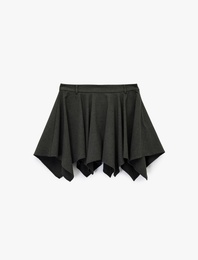 Viskon Karışımlı Volanlı Asimetrik Kesim Mini Etek