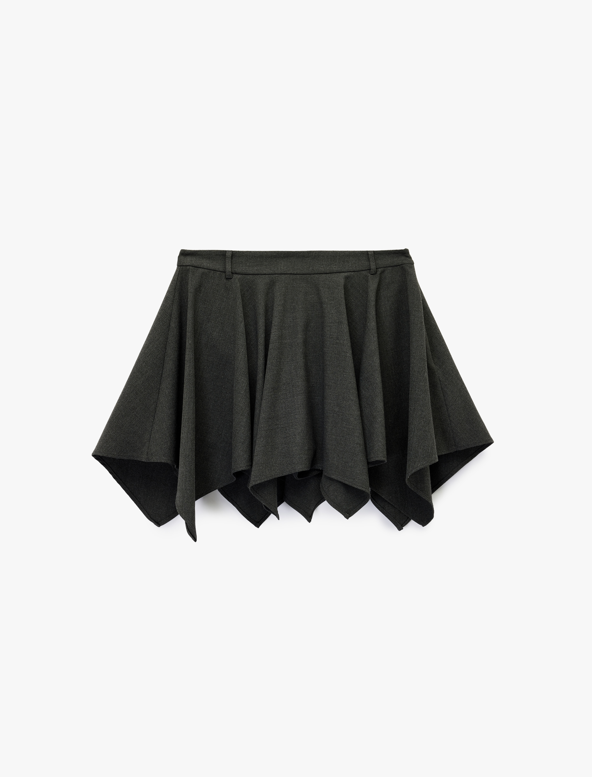   Viskon Karışımlı Volanlı Asimetrik Kesim Mini Etek