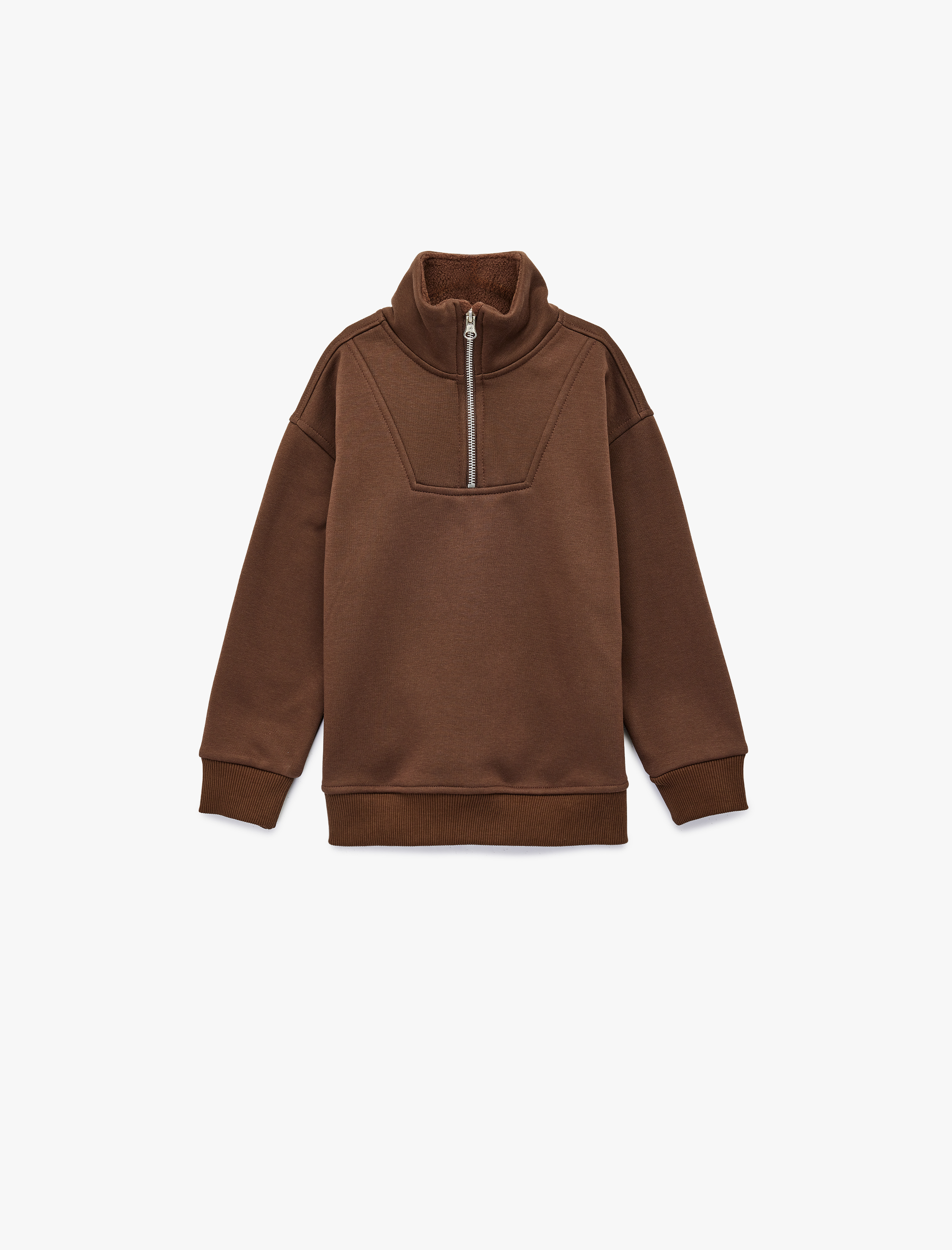  Erkek Çocuk Uzun Kollu Yarım Fermuarlı Şardonlu Dik Yaka Sweatshirt