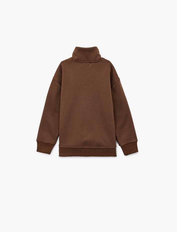 Erkek Çocuk Uzun Kollu Yarım Fermuarlı Şardonlu Dik Yaka Sweatshirt