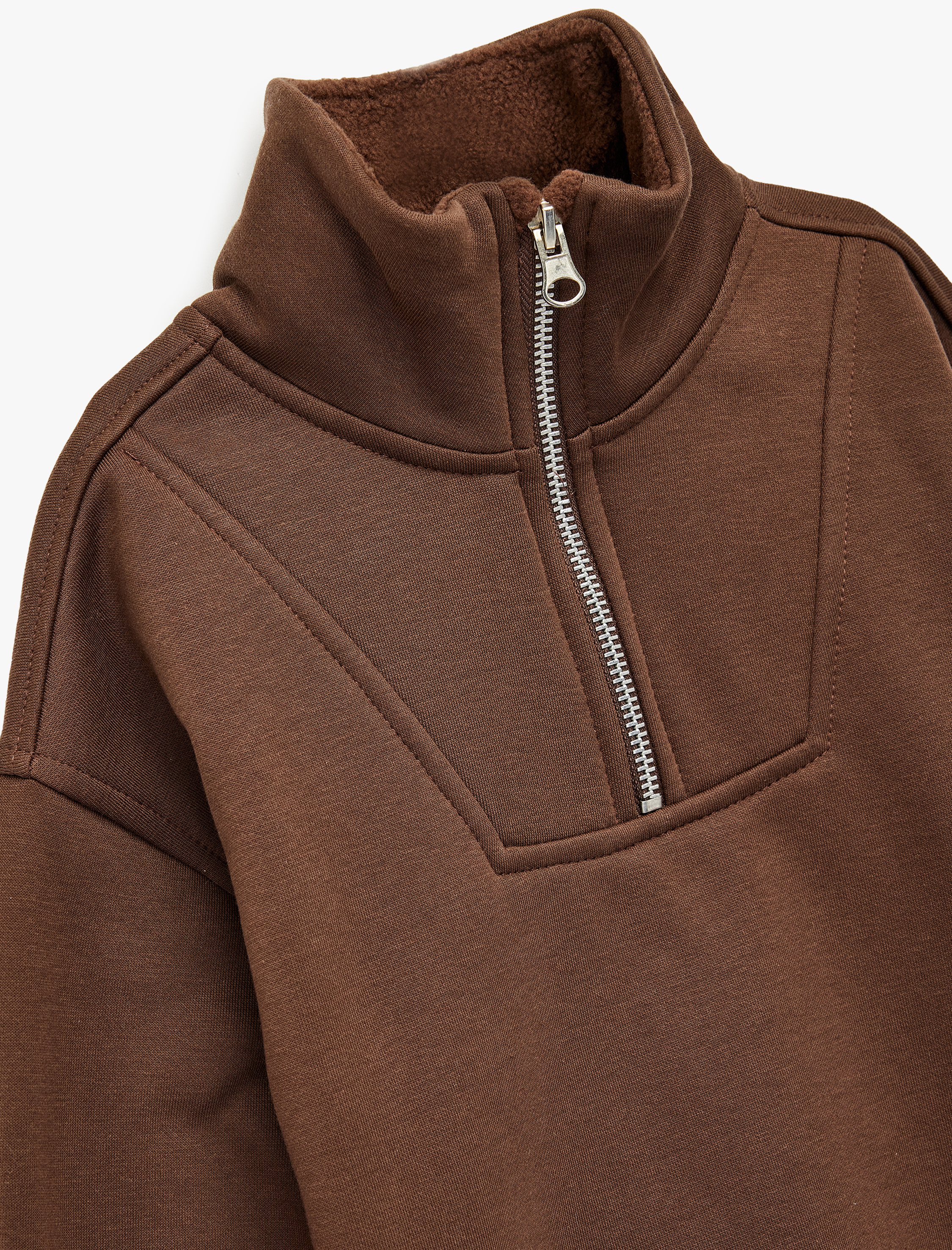  Erkek Çocuk Uzun Kollu Yarım Fermuarlı Şardonlu Dik Yaka Sweatshirt