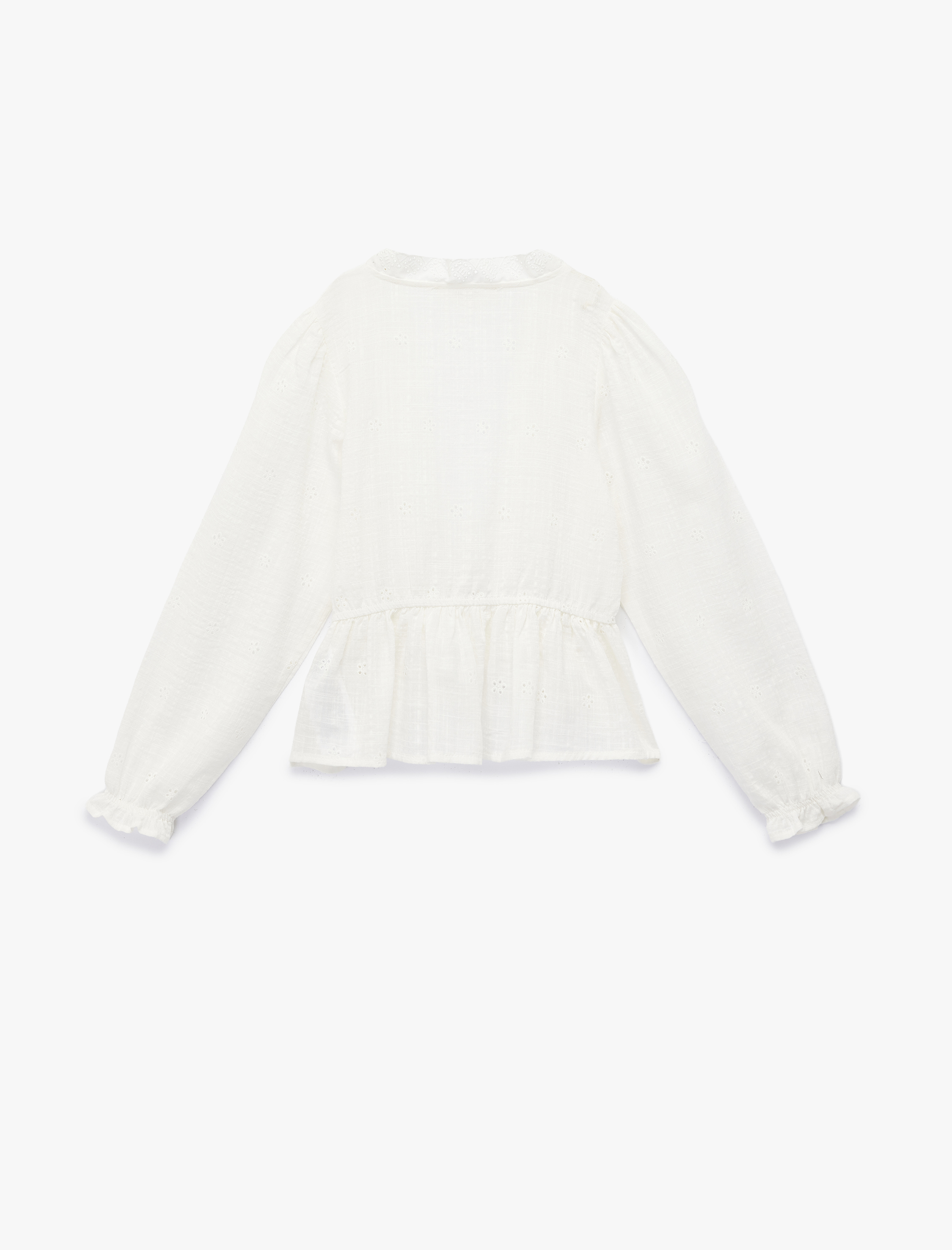  Kız Çocuk V Yaka Uzun Kollu Fırfırlı Pamuklu Oversize Gömlek