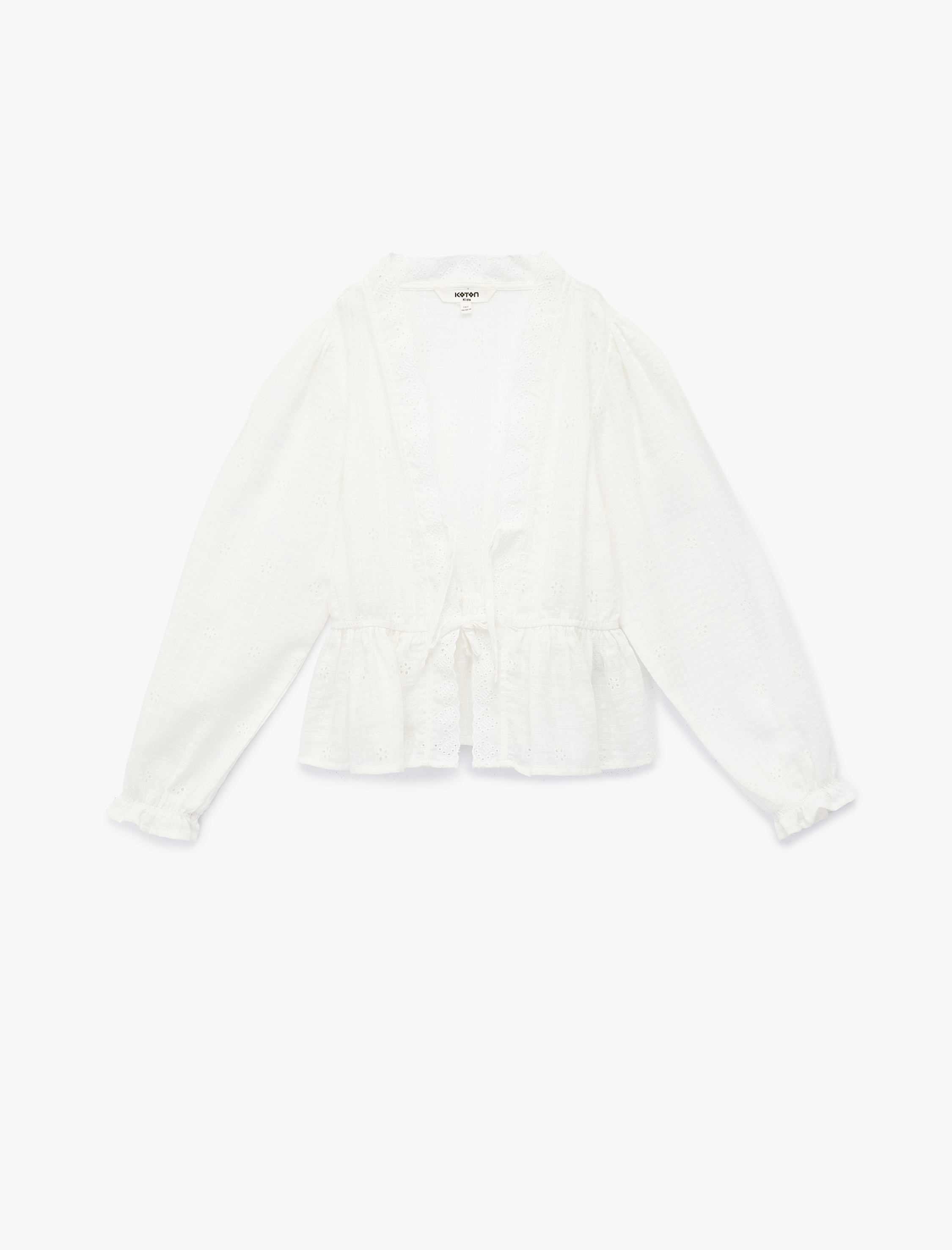  Kız Çocuk V Yaka Uzun Kollu Fırfırlı Pamuklu Oversize Gömlek