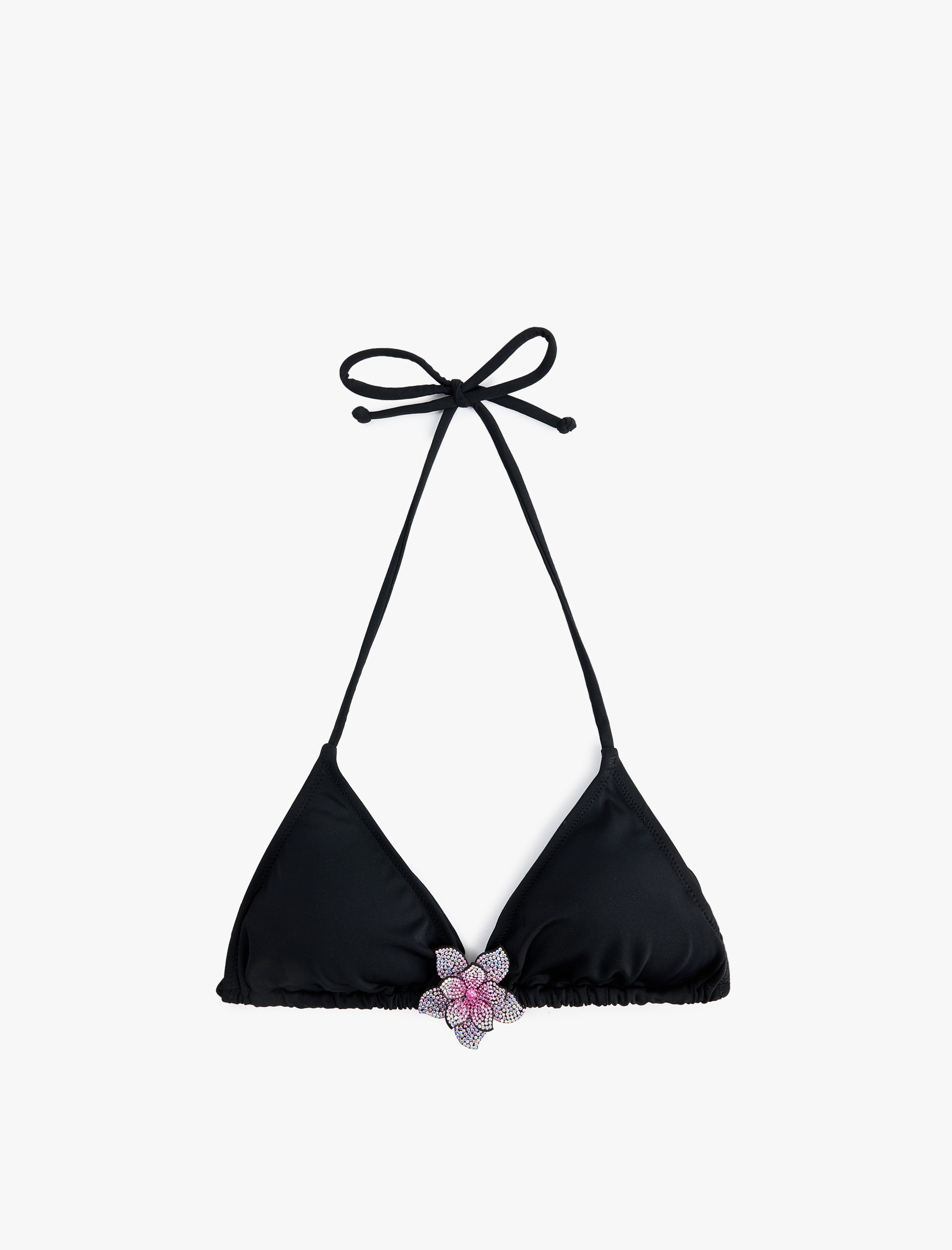   Taşlı Çiçek Aksesuar Detaylı Üçgen Bikini Üstü