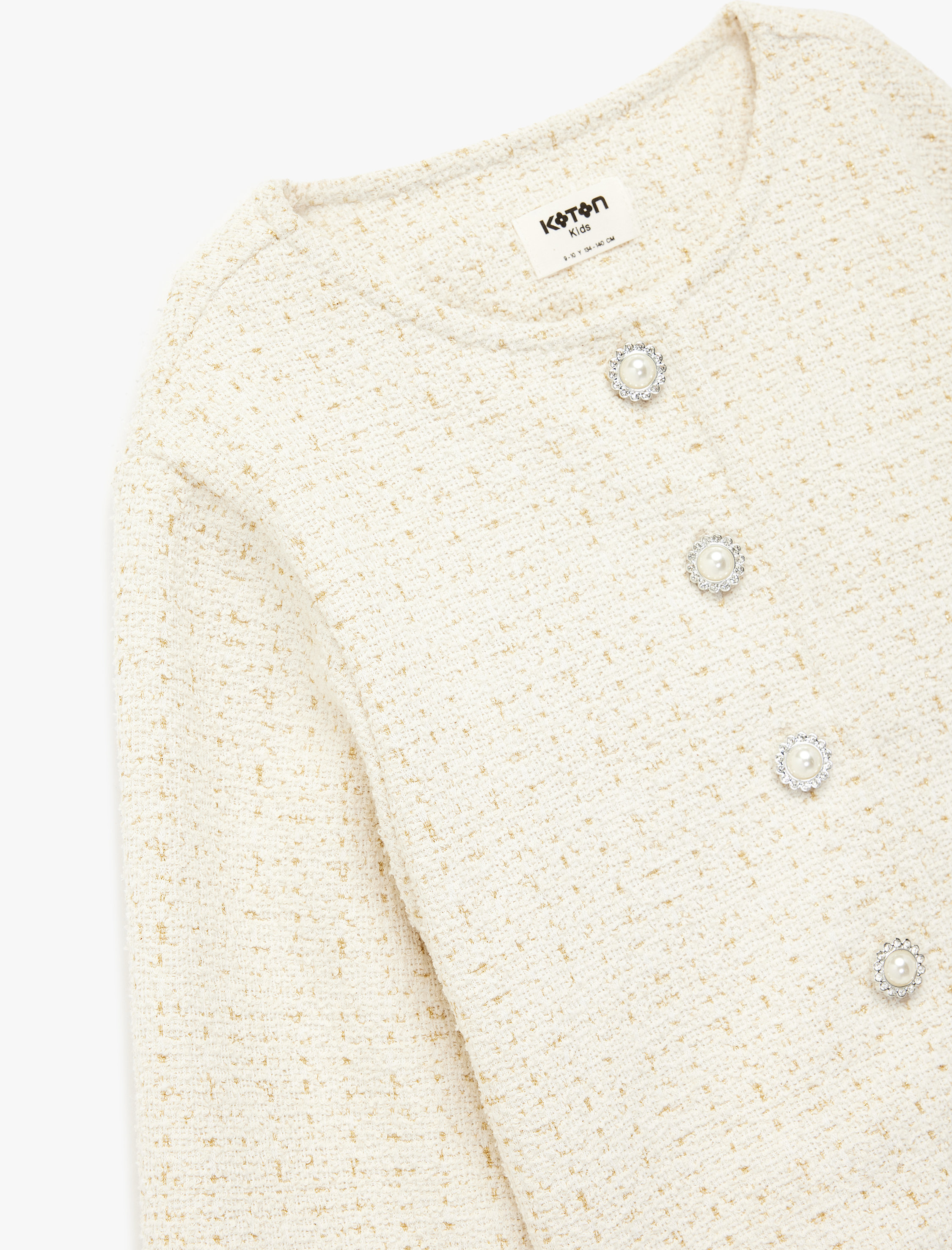  Kız Çocuk Düğmeli Uzun Kollu Bisiklet Yaka Crop Tüvit Ceket