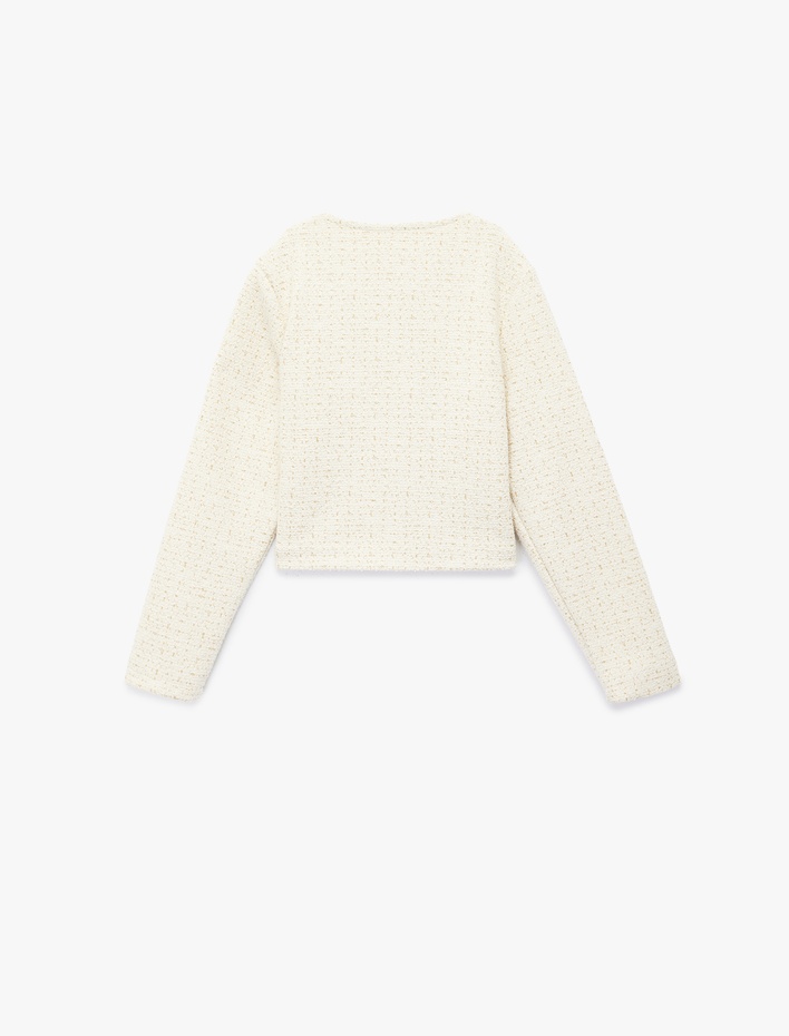 Kız Çocuk Düğmeli Uzun Kollu Bisiklet Yaka Crop Tüvit Ceket