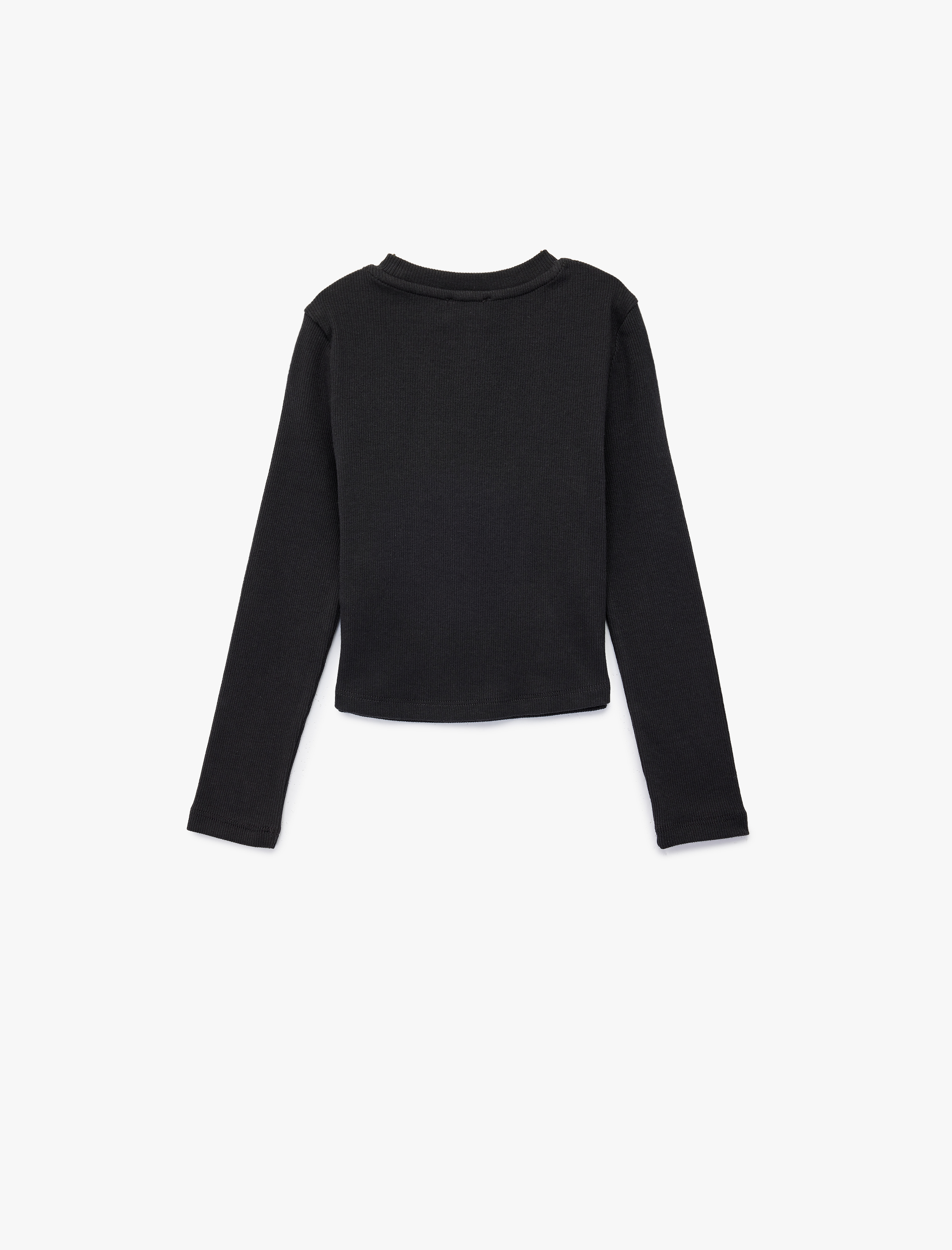  Kız Çocuk Uzun Kollu Taş Detaylı Bisiklet Yaka Baskılı Tişört