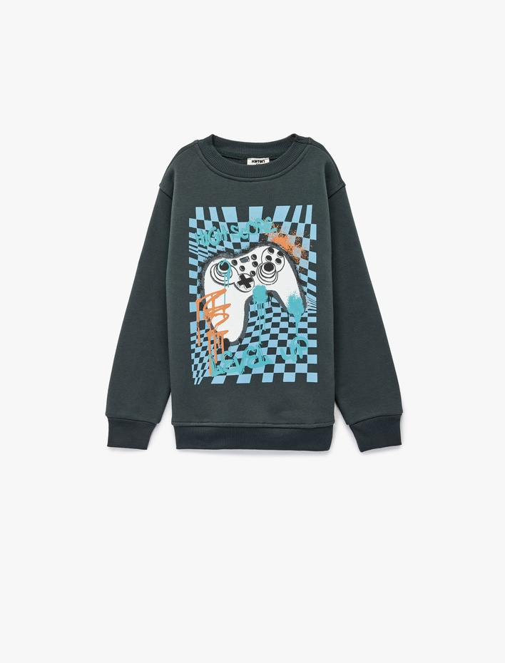 Erkek Çocuk Baskılı Uzun Kollu Bisiklet Yaka Şardonlu Sweatshirt