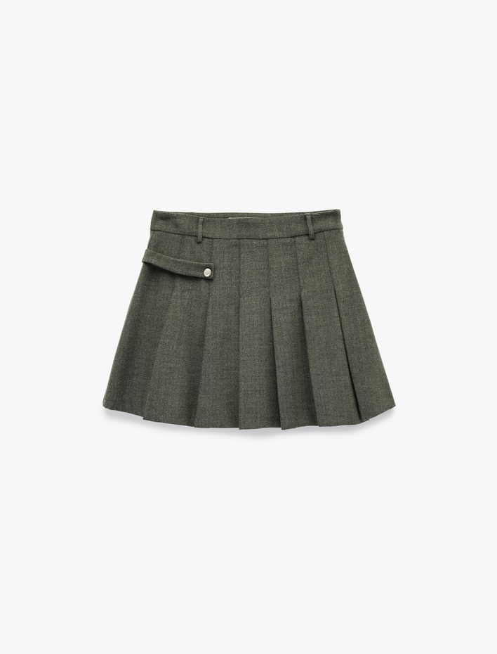  Metal Aksesuar Detaylı Pileli A Kesim Mini Etek