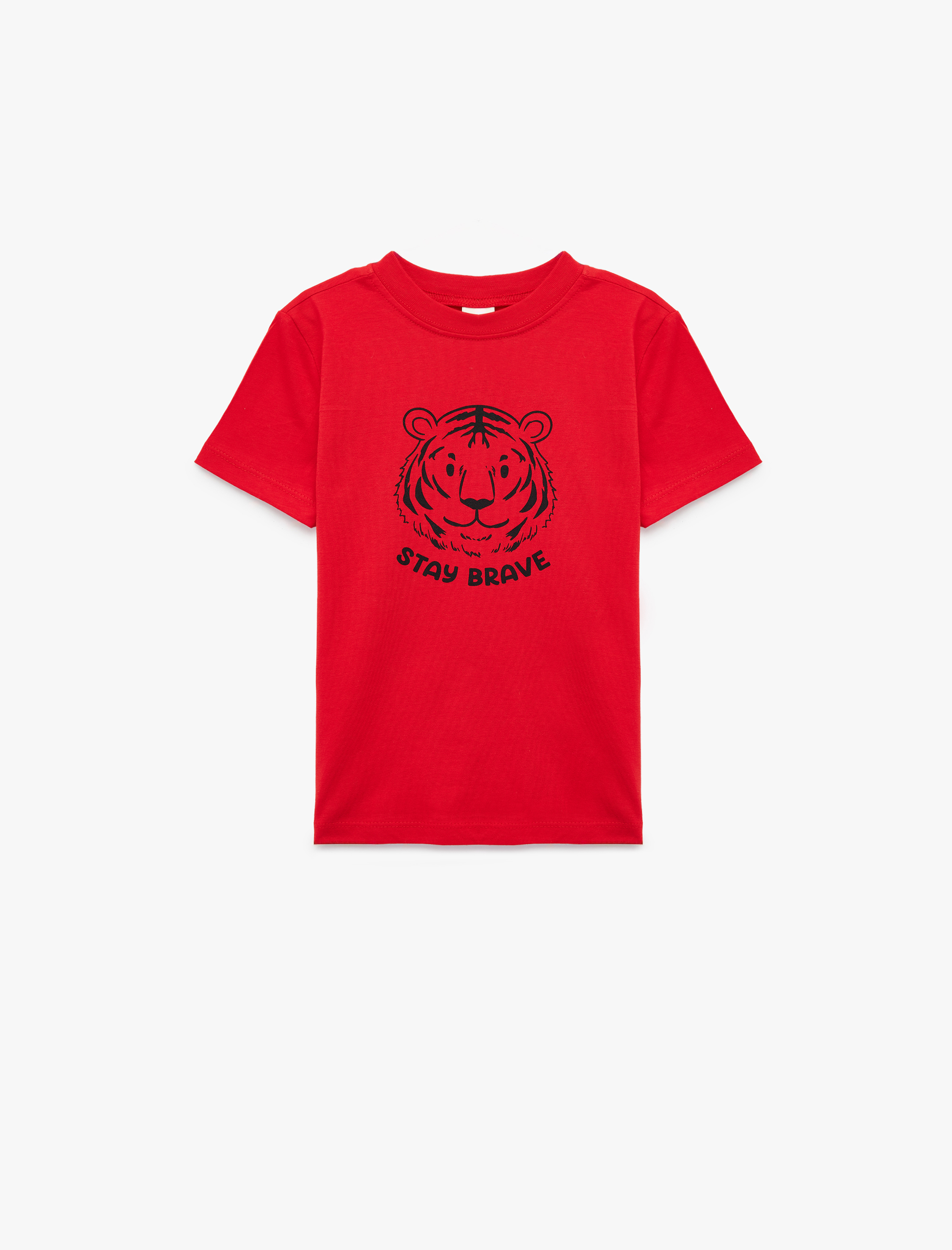  Erkek Bebek Kaplan Baskılı Kısa Kollu Bisiklet Yaka Pamuklu Tişört