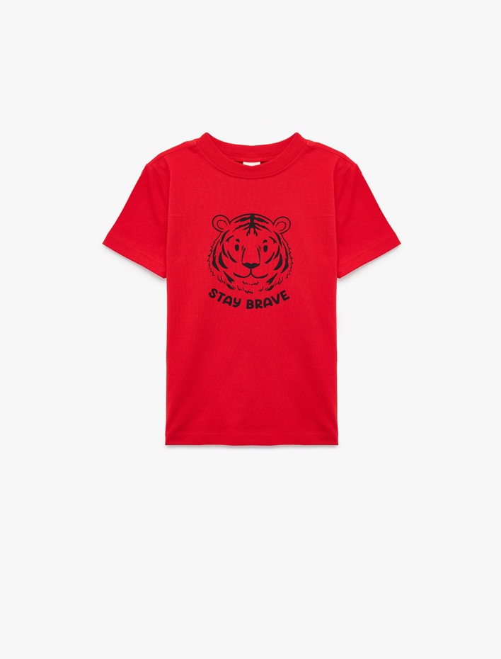 Erkek Bebek Kaplan Baskılı Kısa Kollu Bisiklet Yaka Pamuklu Tişört