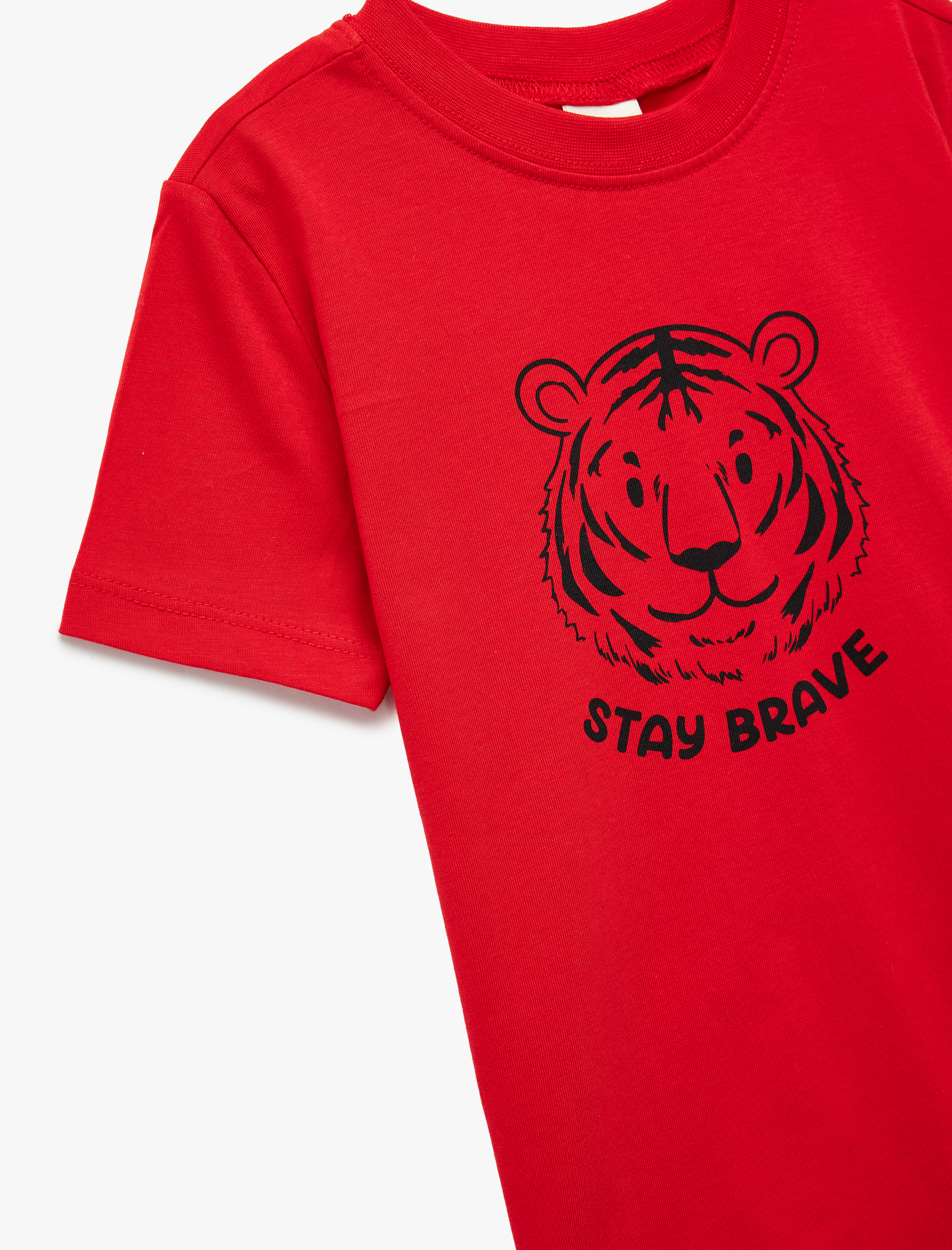  Erkek Bebek Kaplan Baskılı Kısa Kollu Bisiklet Yaka Pamuklu Tişört