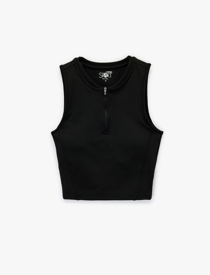  Fermuarlı Yaka Kolsuz Slim Fit Sporcu Atleti