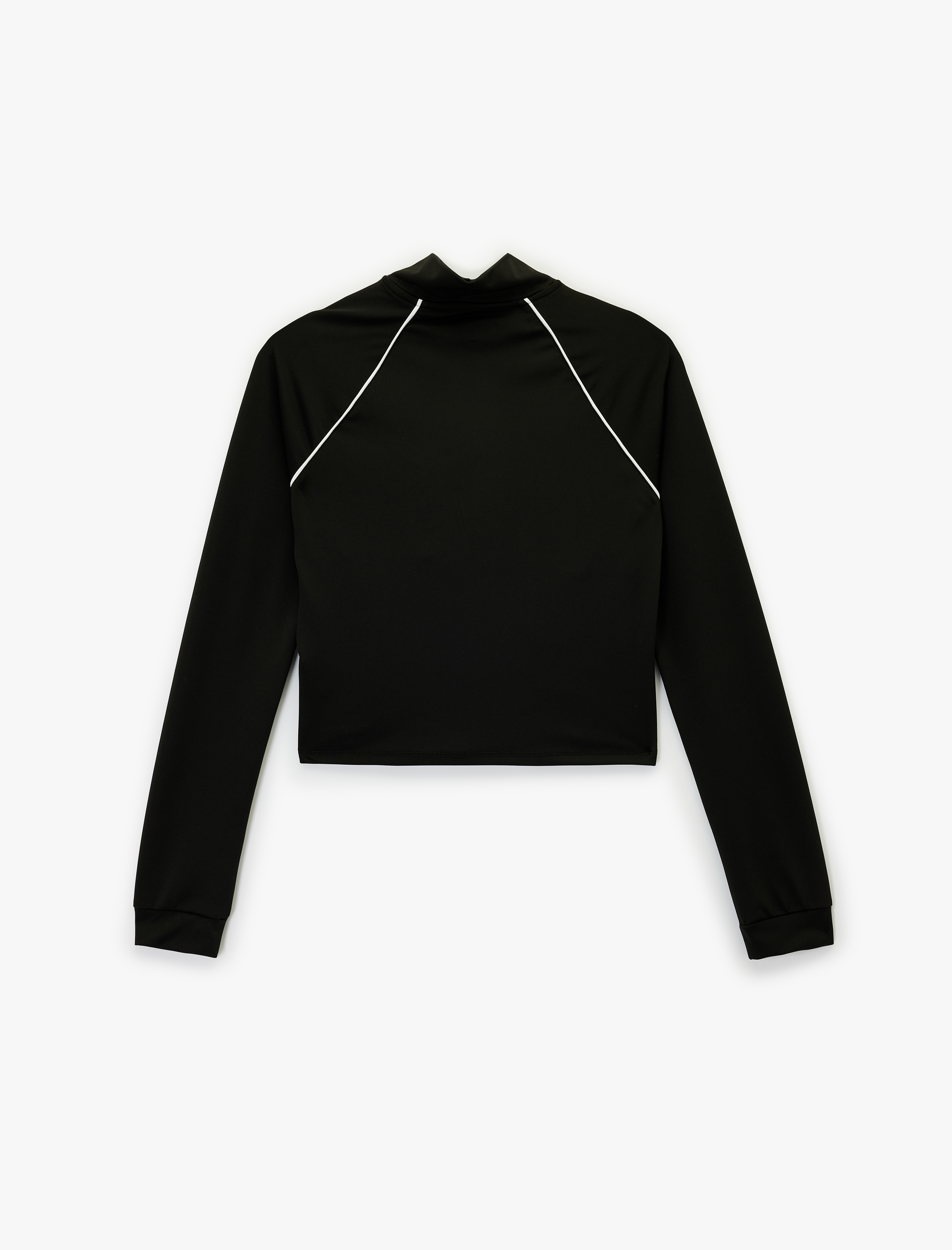   Dik Yaka Uzun Kollu Biyeli Fermuarlı Spor Sweatshirt