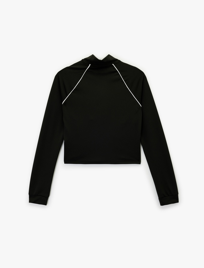  Dik Yaka Uzun Kollu Biyeli Fermuarlı Spor Sweatshirt