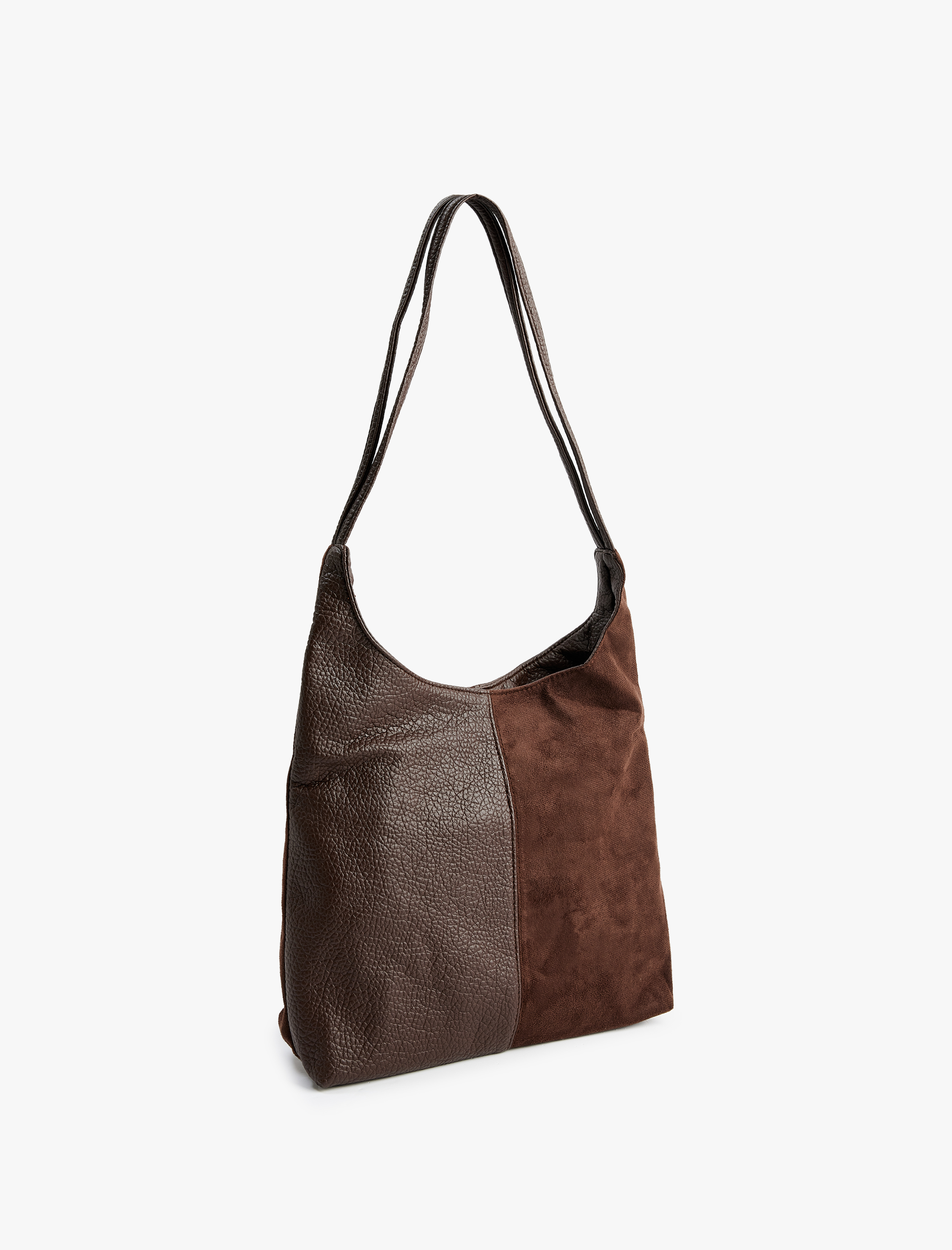  Kadın Suni Deri Detaylı Süet Görünümlü Hobo Çanta