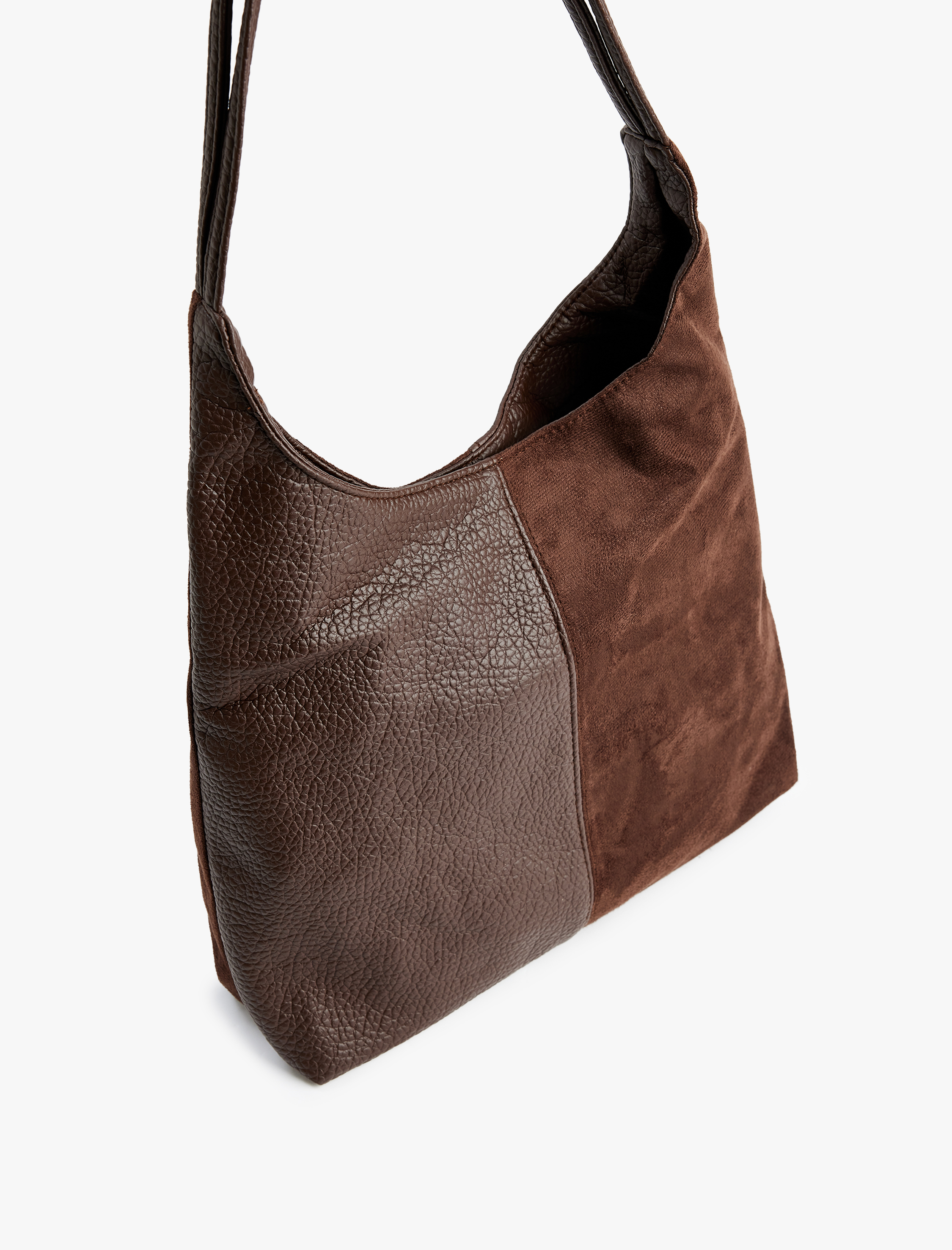  Kadın Suni Deri Detaylı Süet Görünümlü Hobo Çanta