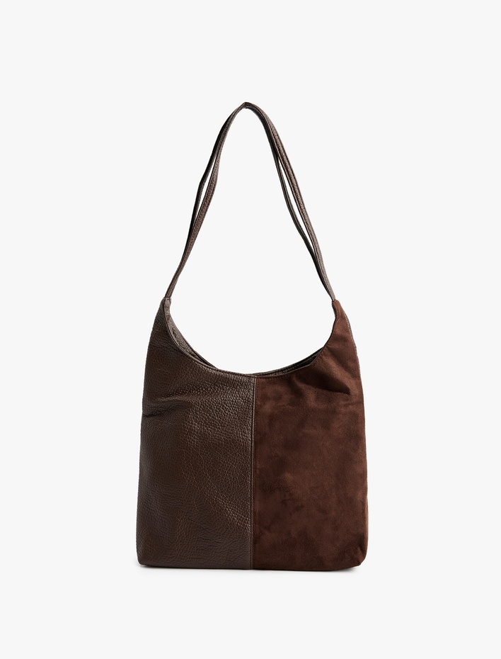 Kadın Suni Deri Detaylı Süet Görünümlü Hobo Çanta