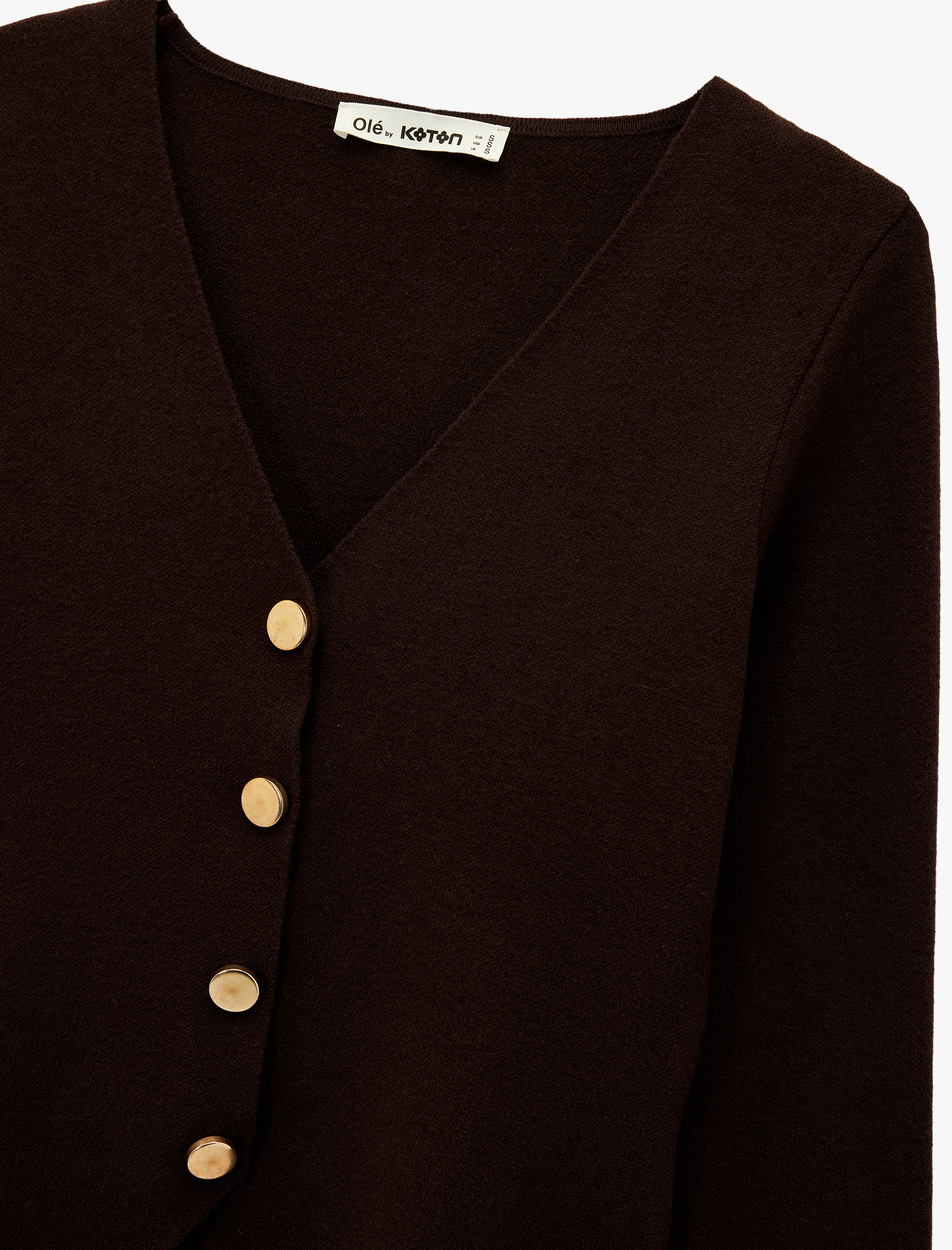   Viskon Karışımlı Uzun Kollu V Yaka Düğmeli Triko Hırka