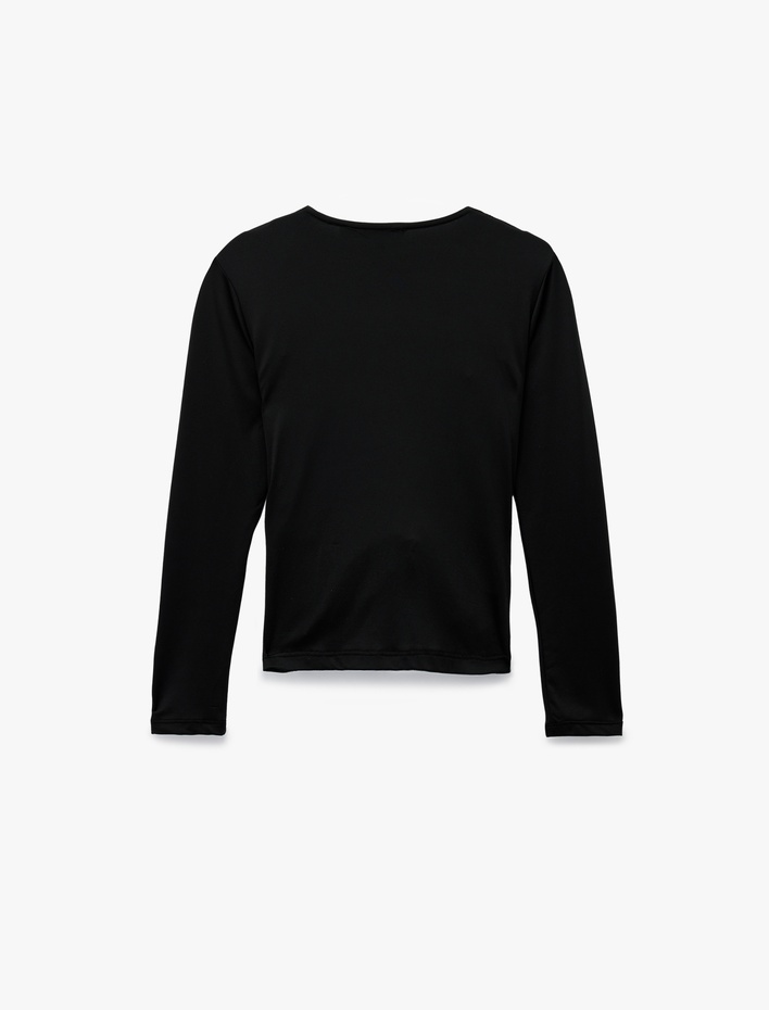  Uzun Kollu Slim Fit Kruvaze V Yaka Saten Bluz