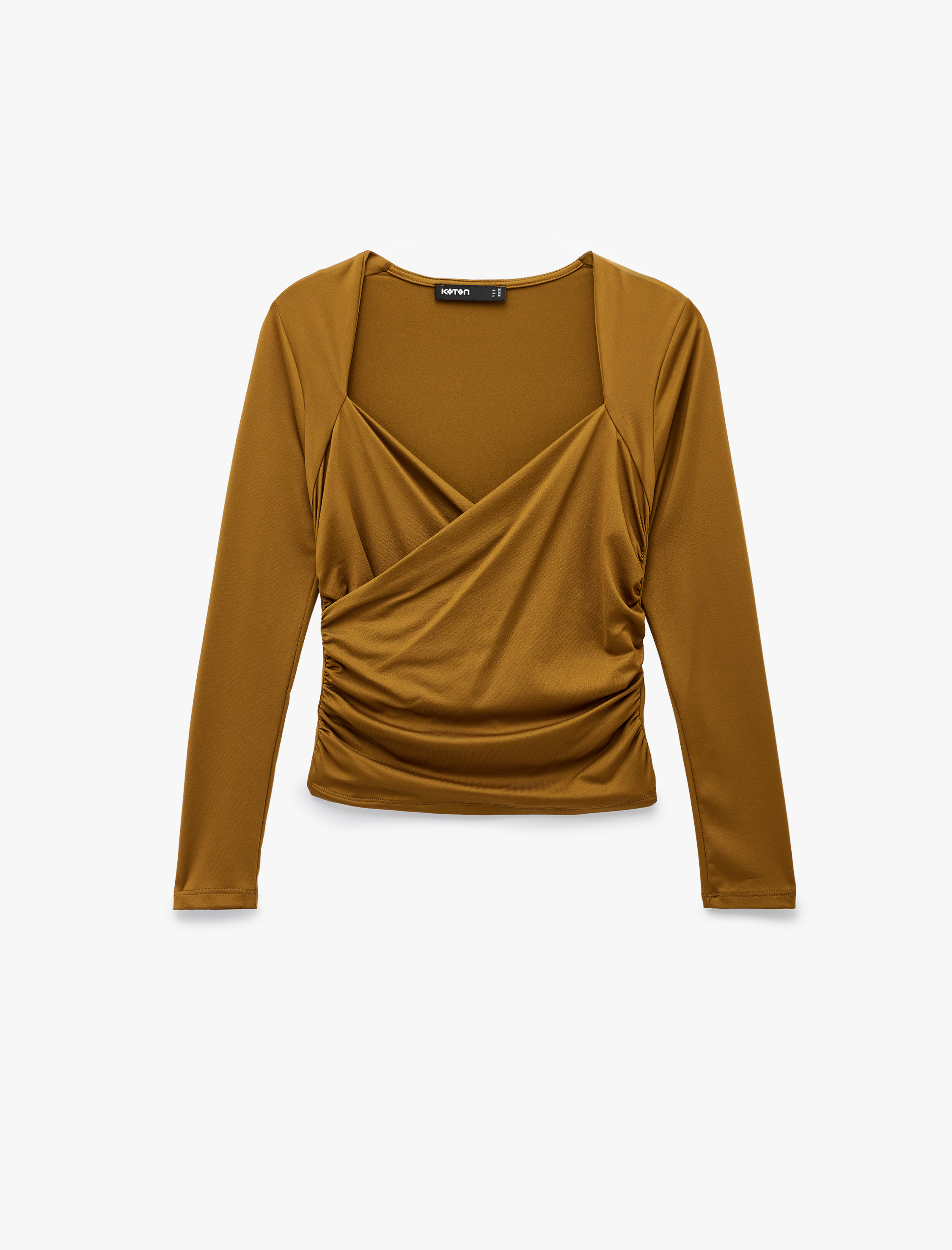   Uzun Kollu Slim Fit Kruvaze V Yaka Saten Bluz