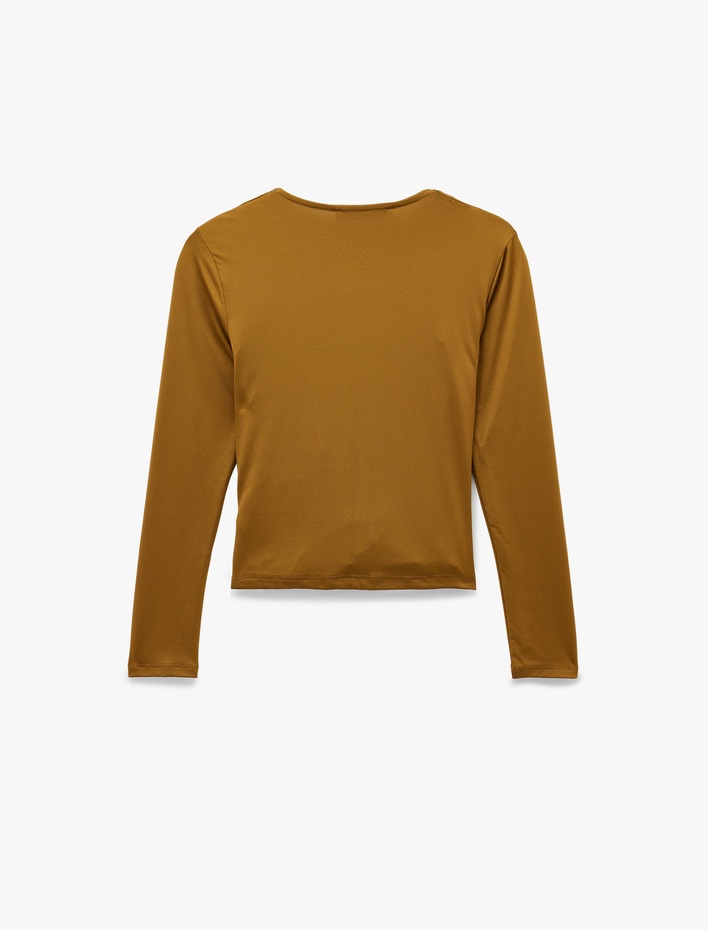  Uzun Kollu Slim Fit Kruvaze V Yaka Saten Bluz