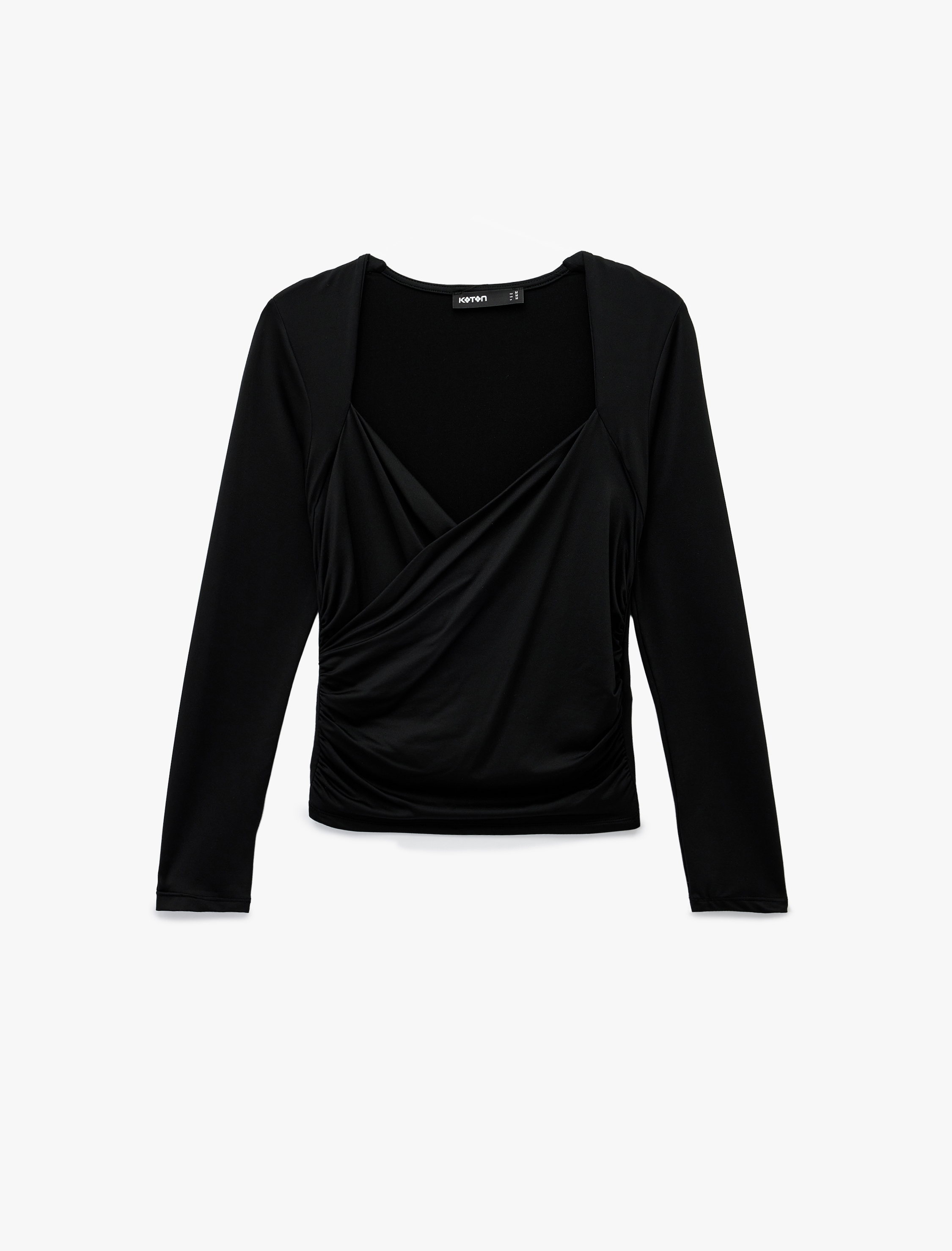   Uzun Kollu Slim Fit Kruvaze V Yaka Saten Bluz