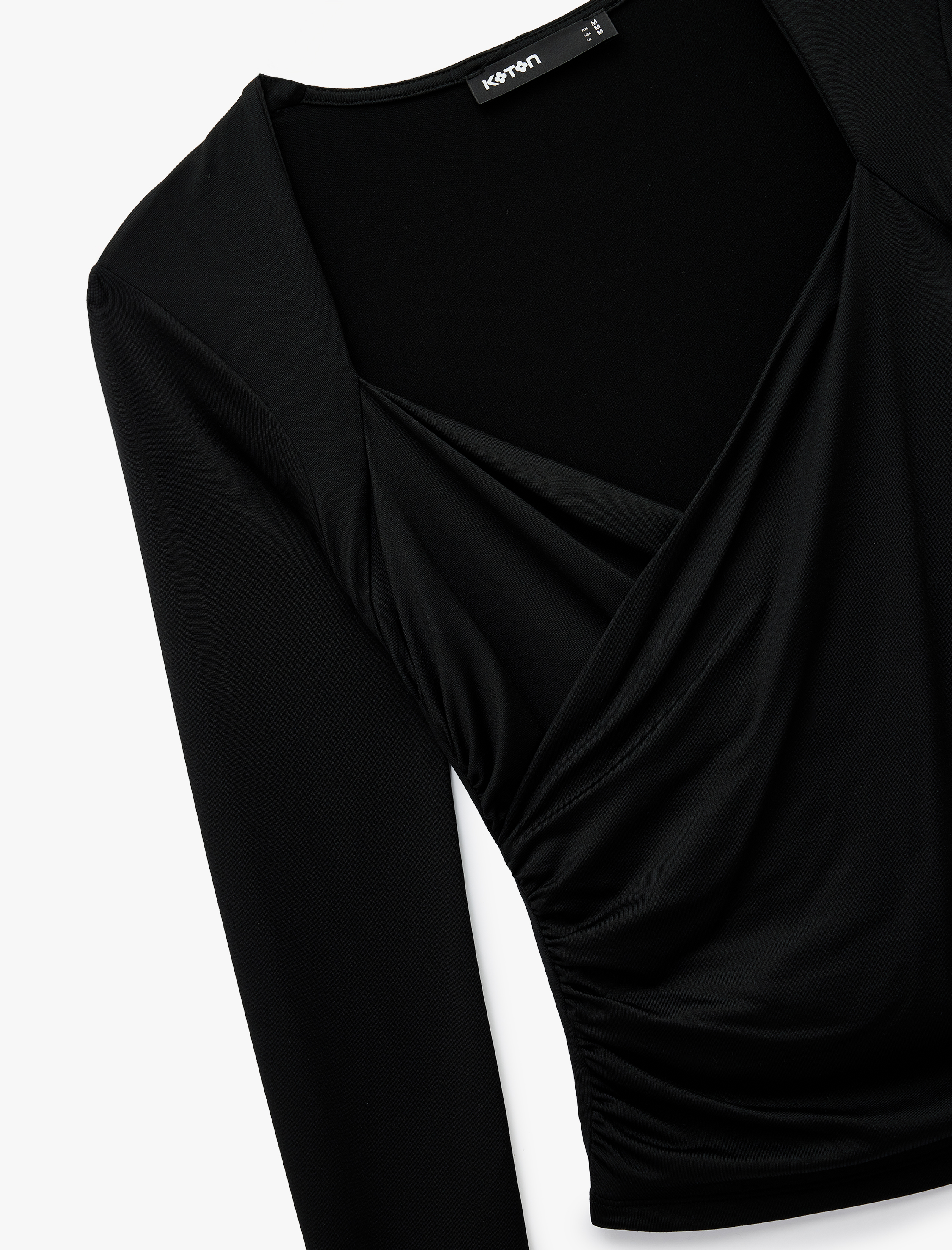   Uzun Kollu Slim Fit Kruvaze V Yaka Saten Bluz