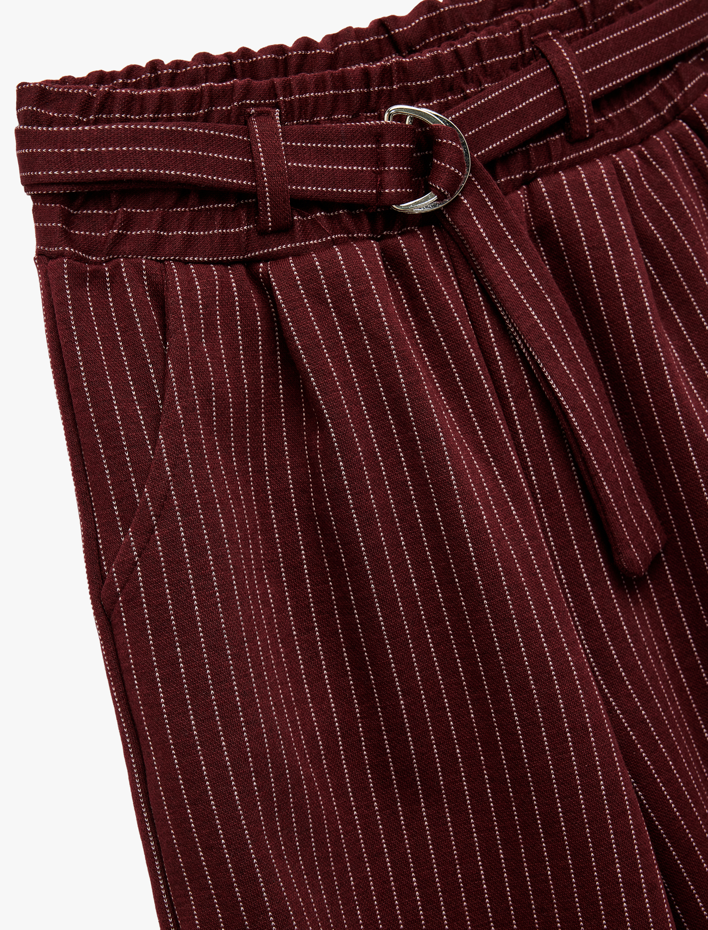  Kız Çocuk Kemer Detaylı Rahat Kesim Çizgili Geniş Paça Pantolon