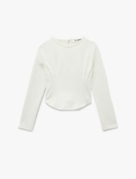 Nervürlü Slim Fit Bisiklet Yaka Uzun Kollu Tişört