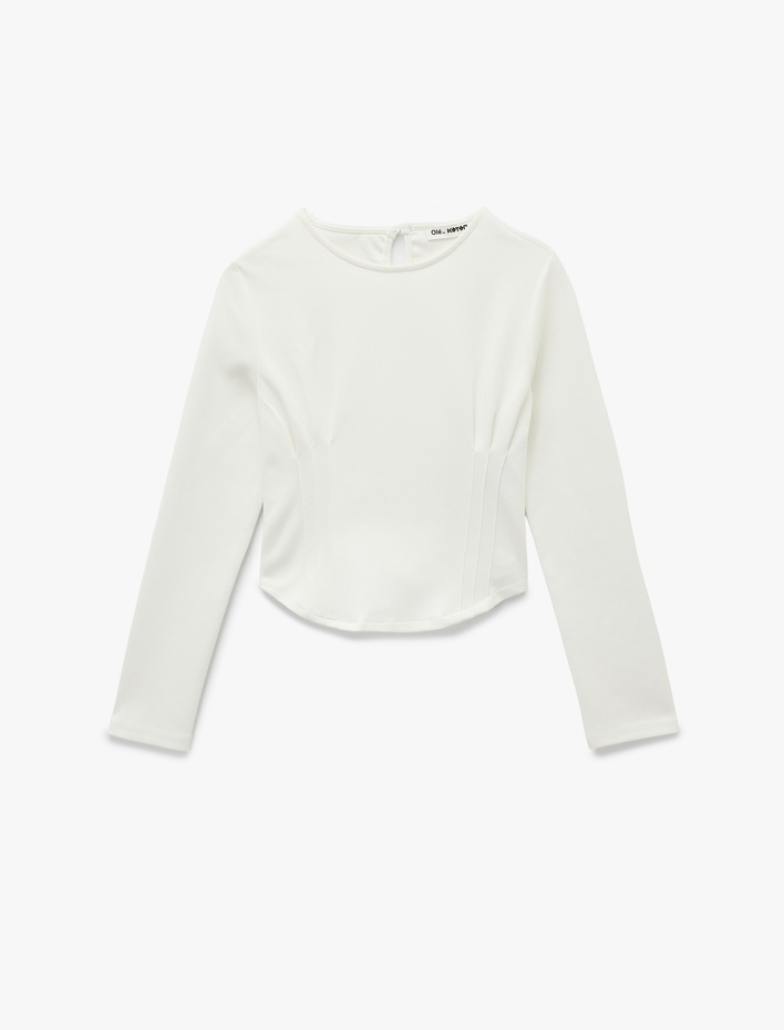  Nervürlü Slim Fit Bisiklet Yaka Uzun Kollu Tişört