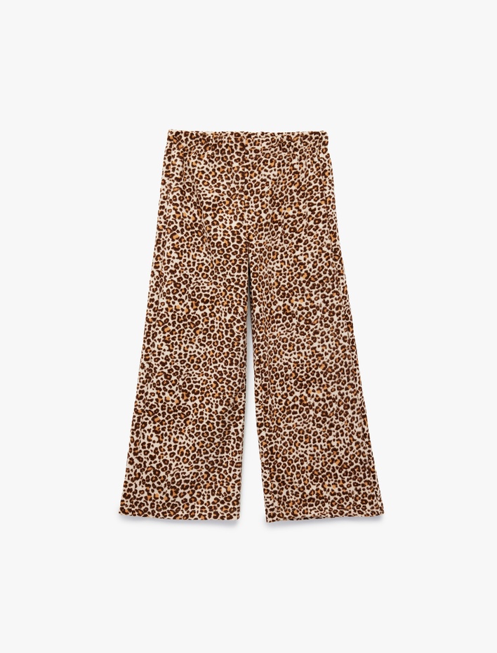 Kız Bebek Leopar Desenli Beli Lastikli Geniş Paça Pantolon
