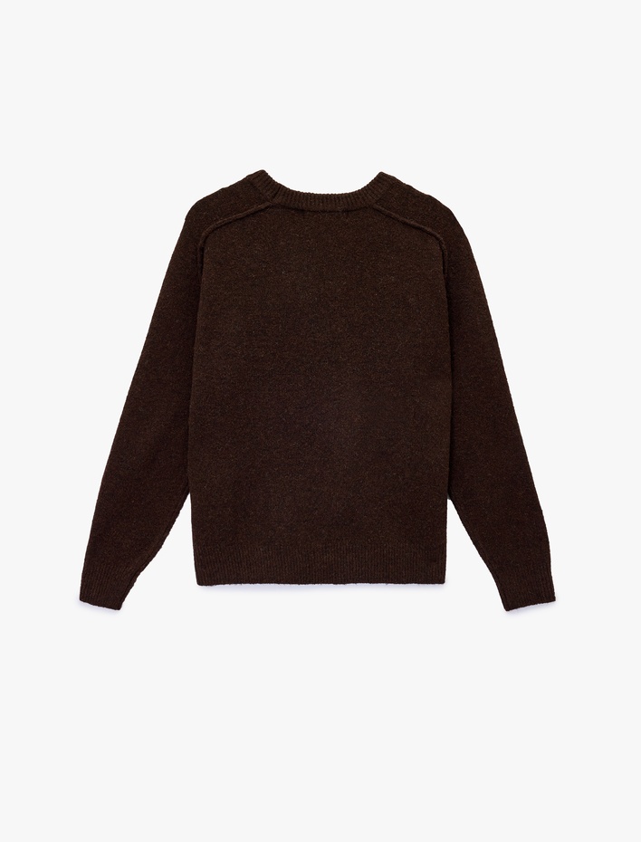  Uzun Kollu Bisiklet Yaka Dikiş Detaylı Basic Triko Kazak