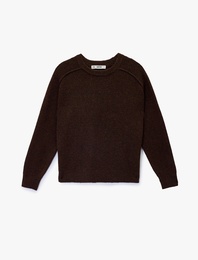 Uzun Kollu Bisiklet Yaka Dikiş Detaylı Basic Triko Kazak