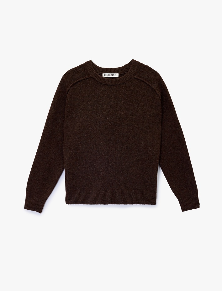  Uzun Kollu Bisiklet Yaka Dikiş Detaylı Basic Triko Kazak