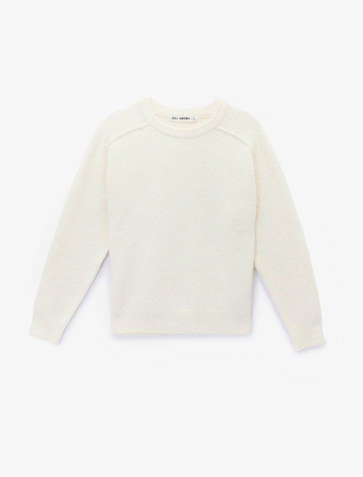  Uzun Kollu Bisiklet Yaka Dikiş Detaylı Basic Triko Kazak