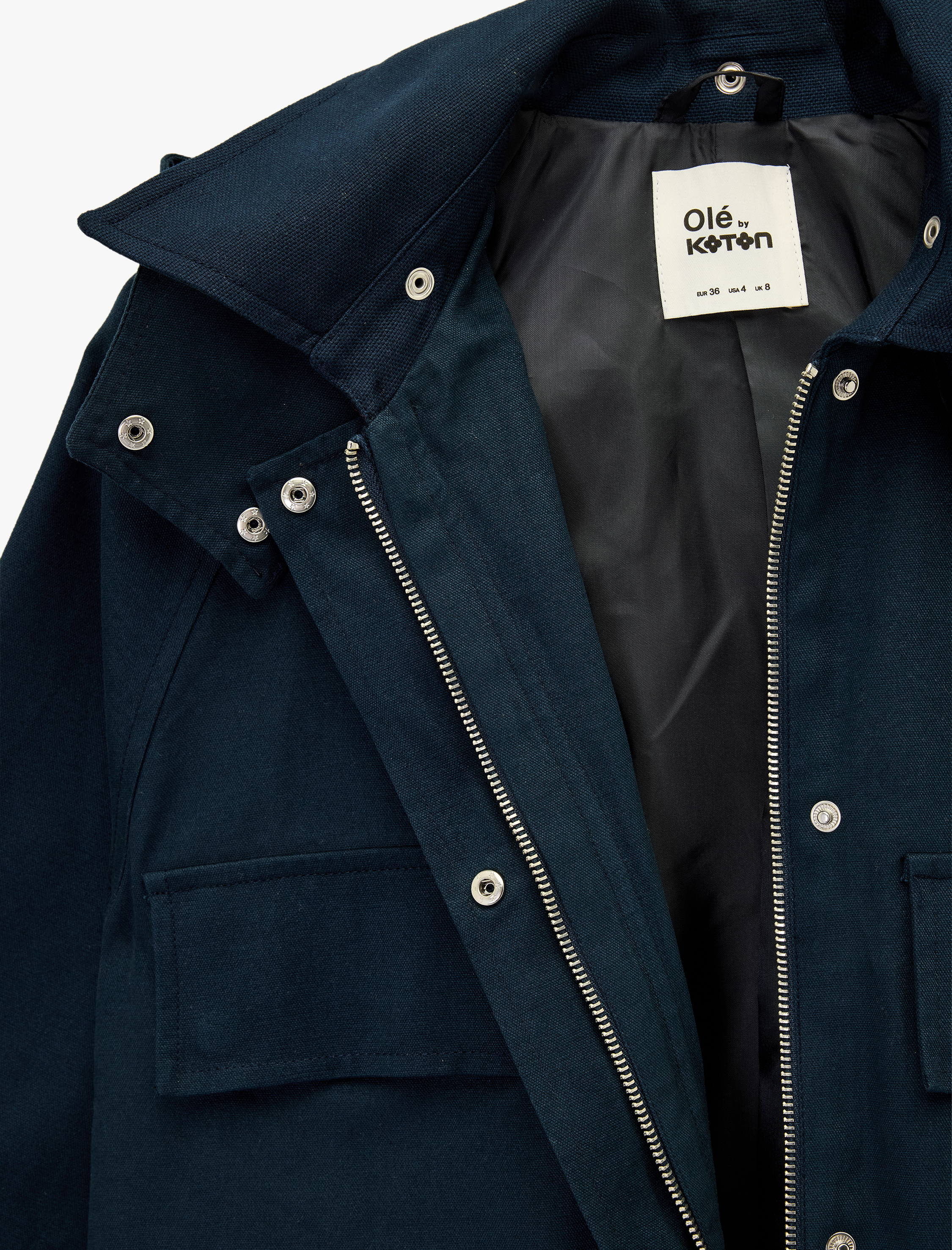   Kapüşonlu Uzun Kollu Çıtçıt Düğmeli Cepli Fermuarlı Ceket