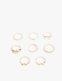 Taş Detaylı 8'li Yüzük Seti