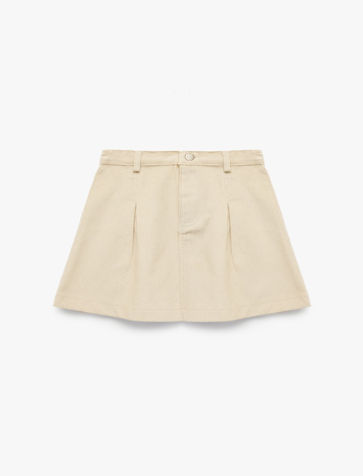 Kız Çocuk Düğmeli Diz Üstü Pileli Pamuklu Etek