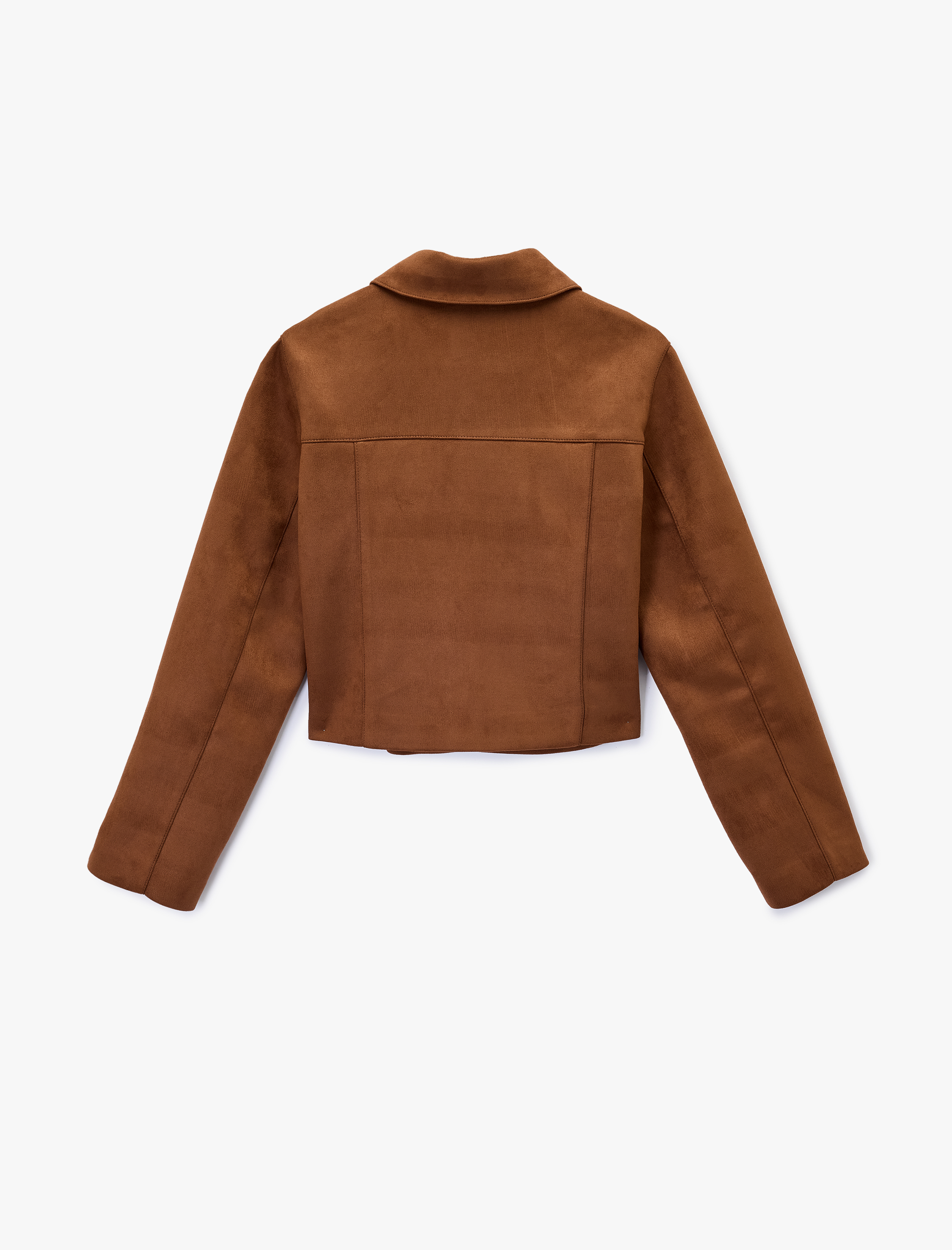   Fermuar Detaylı Uzun Kollu Klasik Yaka Cepli Suni Süet Ceket