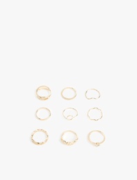 Taş Detaylı 9'lu Yüzük Seti