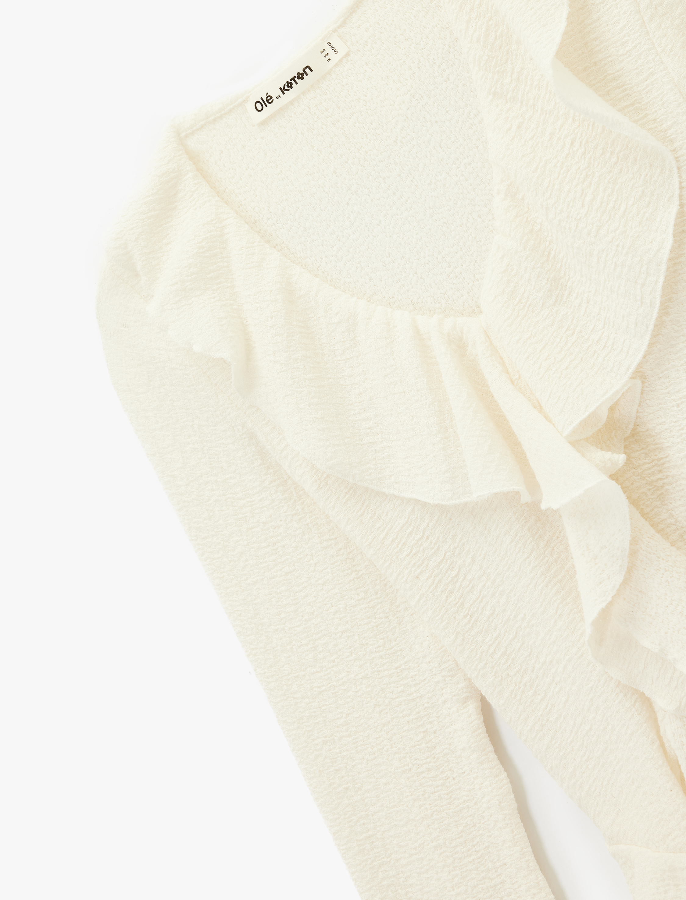   Fırfır Detaylı Uzun Kollu Slim Fit V Yaka Tişört