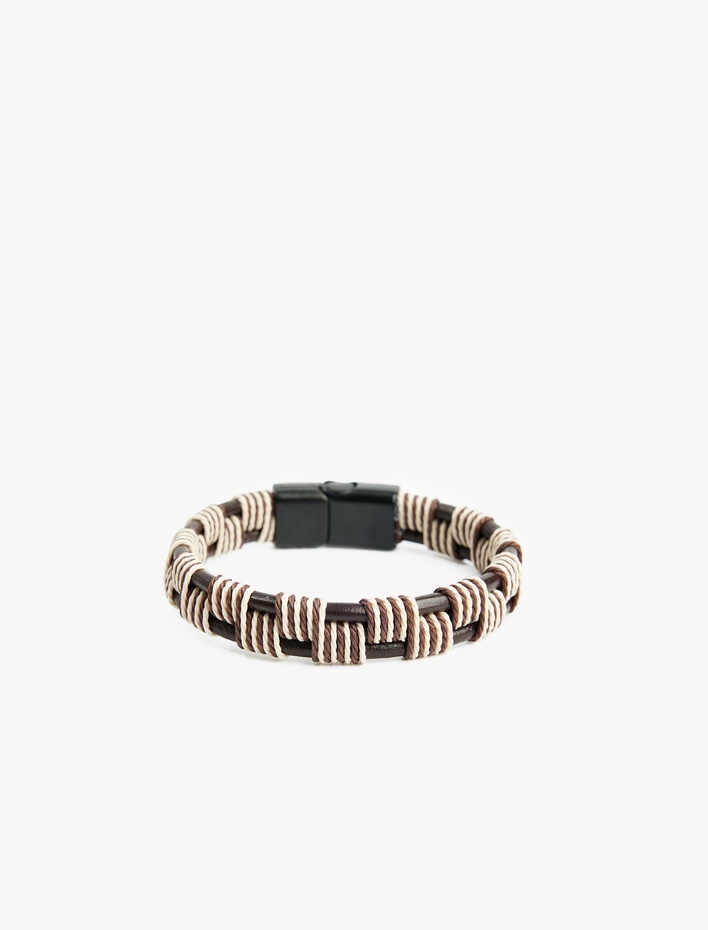 Erkek İp Detaylı Suni Deri Bileklik