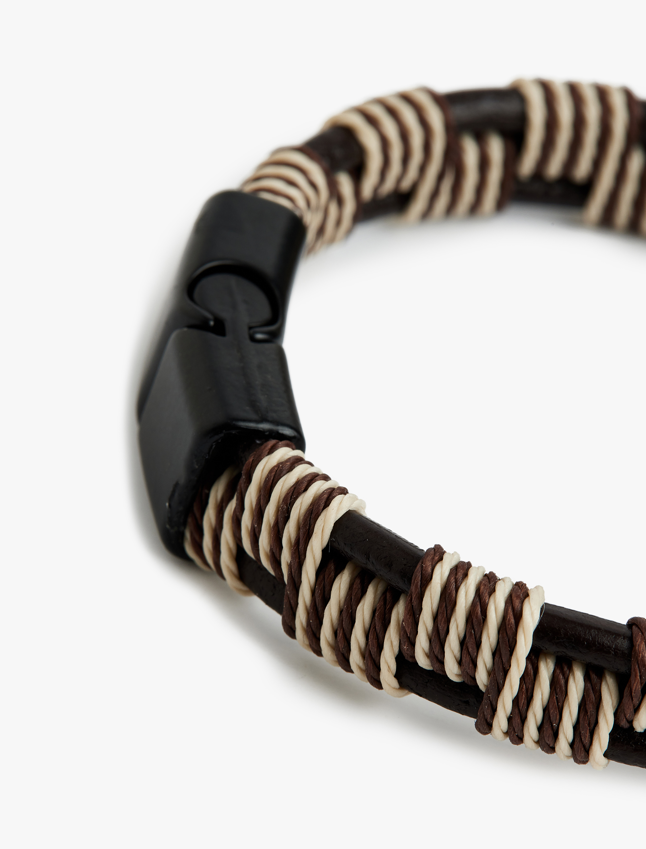  Erkek İp Detaylı Suni Deri Bileklik